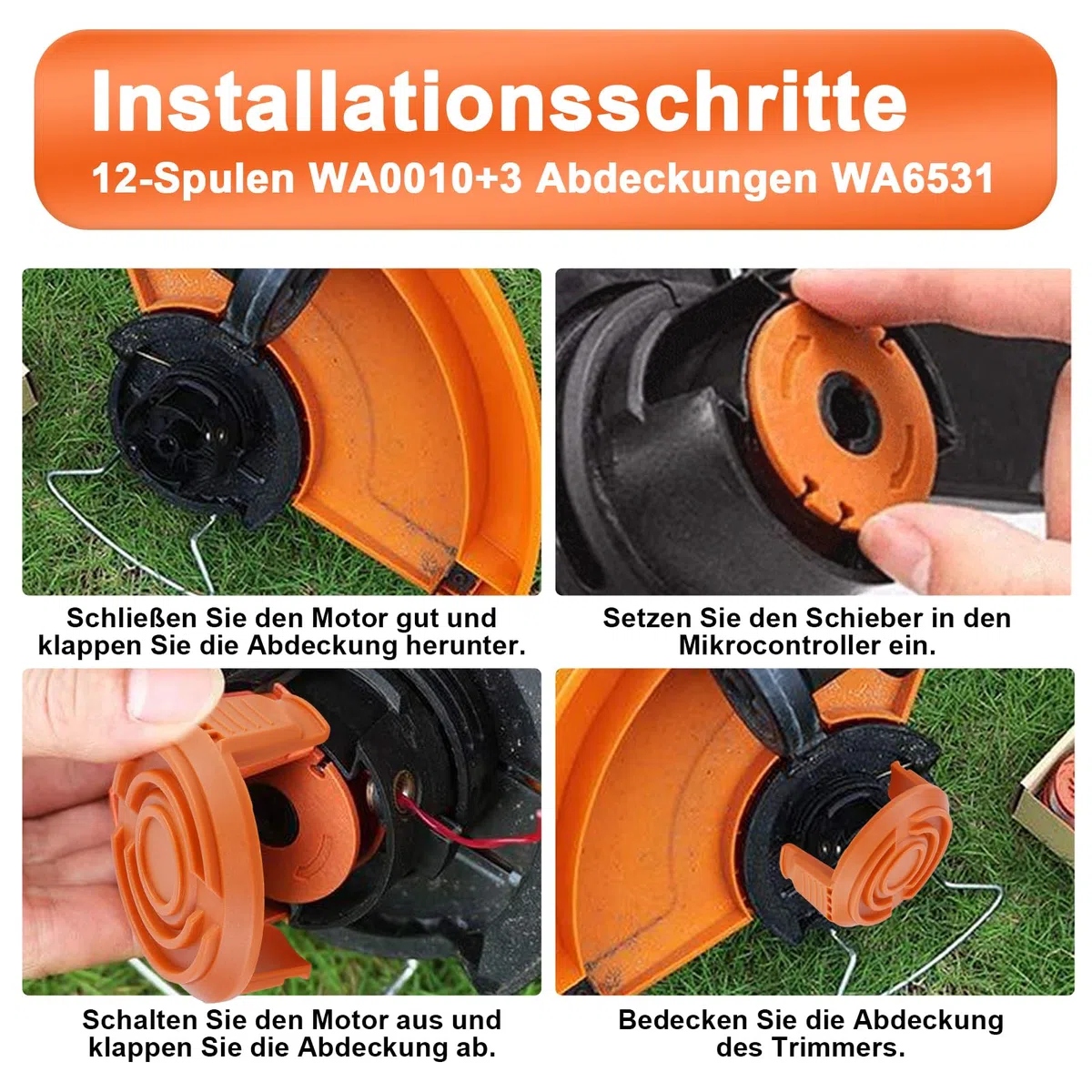 Zamienna szpula do podkaszarki do trawy Worx, wszystkie 20 V, szpula żyłki do podkaszarki, szpula zapasowa model WA0010 Ø 1,65 mm, długość 3 m (12 zapasowych szpul + 3 nasadki WA6531)