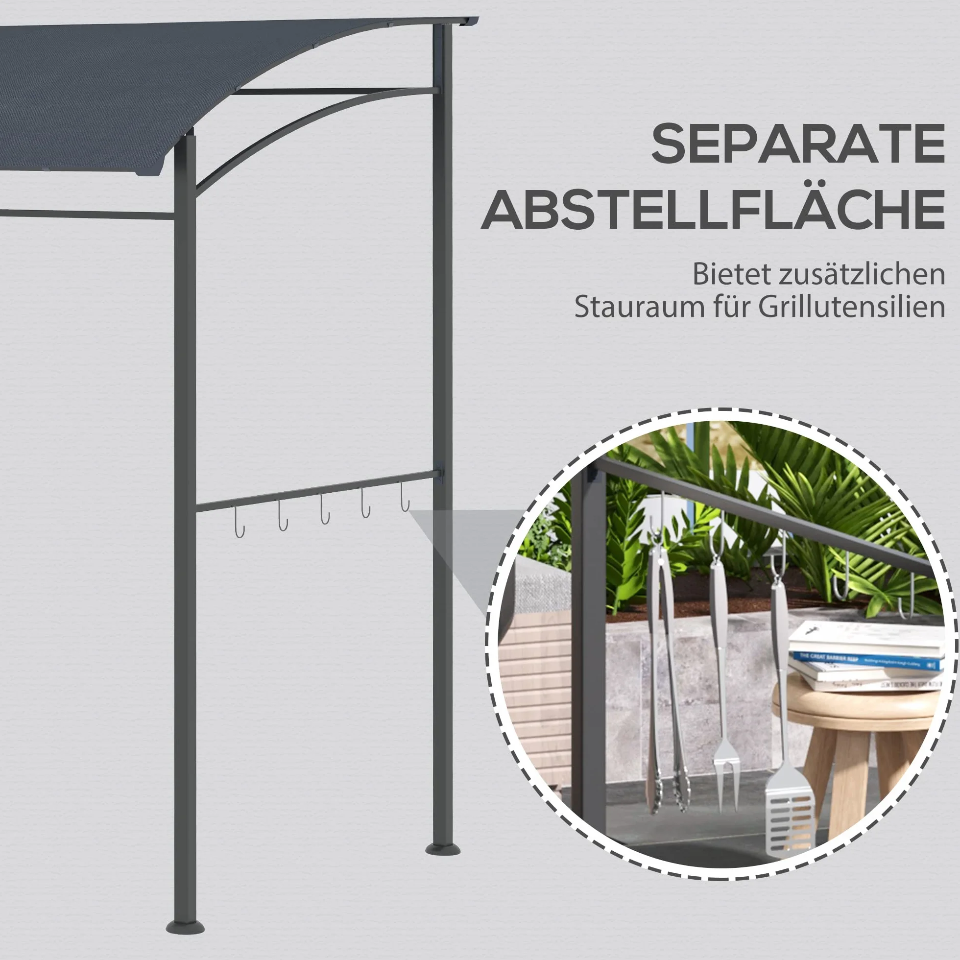 Outsunny Pawilon do grilla stalowa rama poliester wodoszczelny UV 215x150x174/220 cm szary