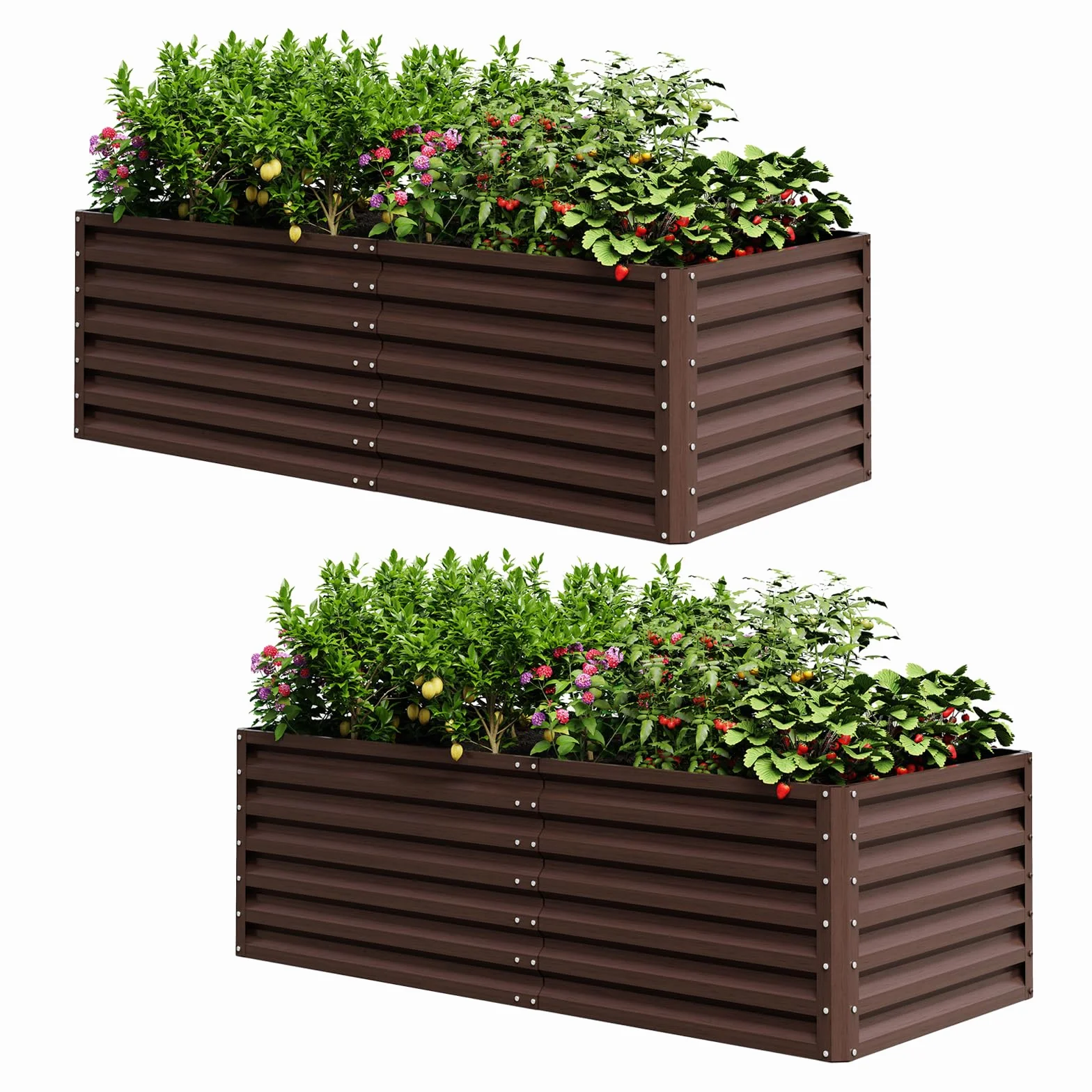 UDPATIO Podwyższona grządka z metalu, 180 x 60 x 90 cm, zestaw 2 szt., cynkowo-aluminium, wolnostojąca podwyższona grządka do ogrodu i na balkon, 970 l, skrzynka na rośliny do ogrodu, do uprawy warzyw