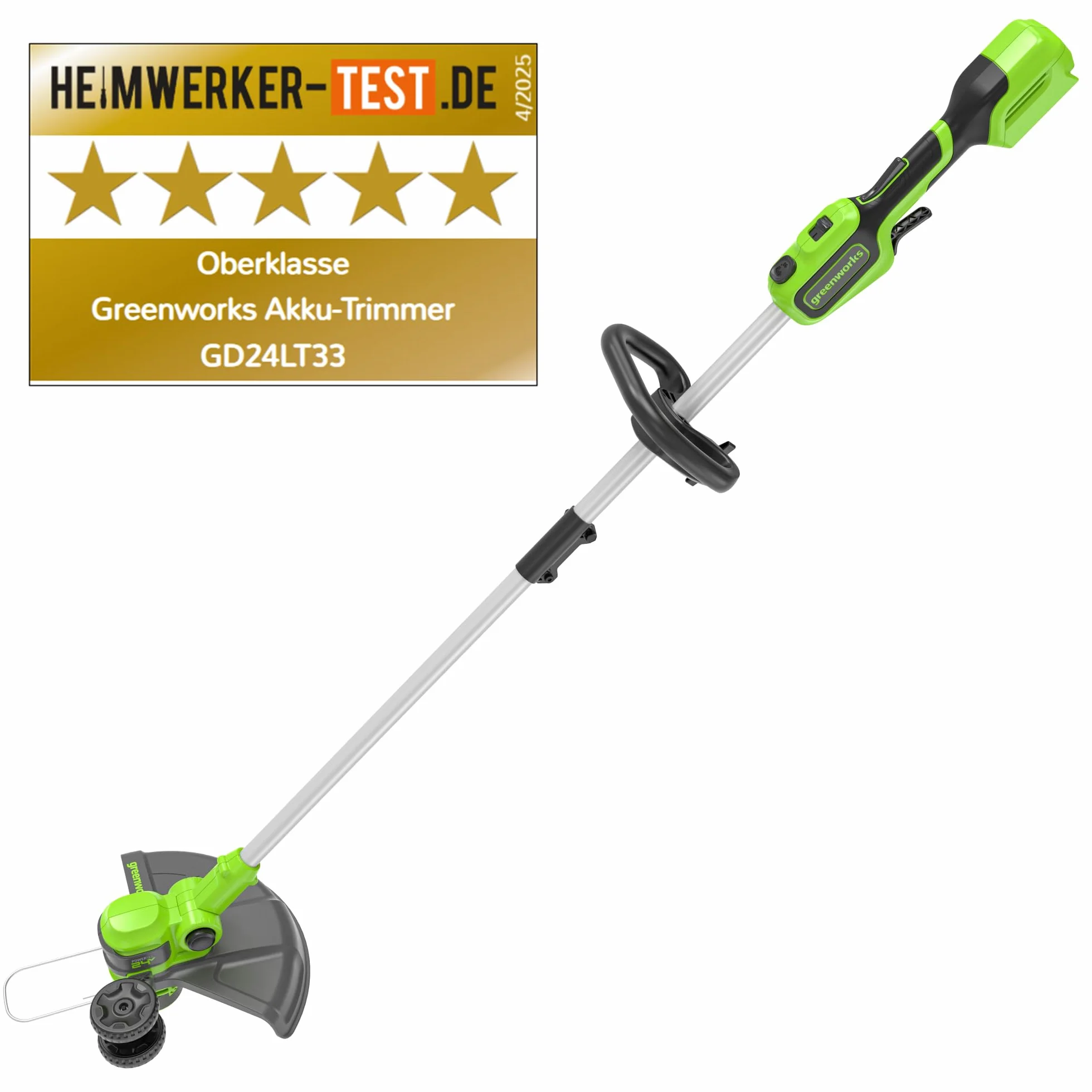 Greenworks GD24LT33K4 Akumulatorowa Podkaszarka Krawędziarka z Kołem do Małych i Średnich Ogrodów, Szerokość Cięcia 33 cm, Automatyczny Wysuw Żyłki Nylonowej 2 mm, Baterii 24V 4Ah i Ładowarki