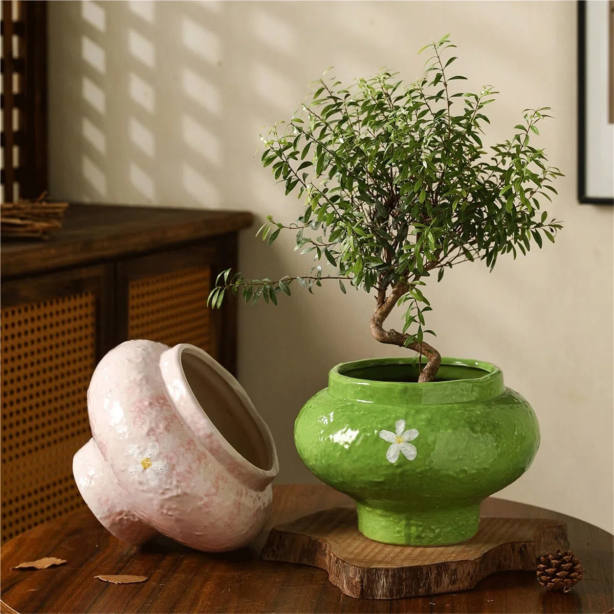 Doniczka Ceramiczne doniczki w stylu vintage, idealne do użytku domowego i szczególnie odpowiednie uprawy storczyków Phalaenopsis Rośliny domowe, sukulenty, kwiaty(Green)