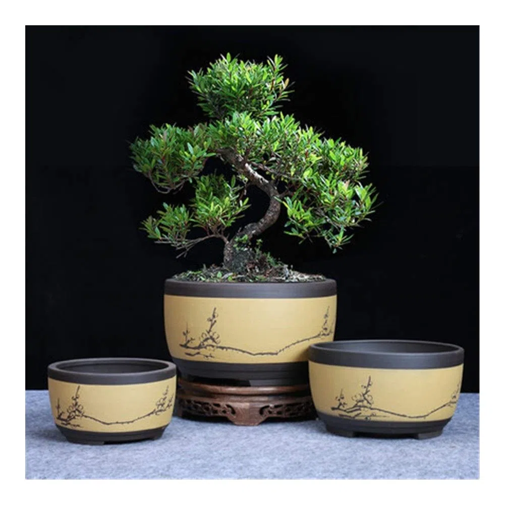Doniczka Bonsai Ceramiczna Okrągła Duża Średnia I Mała Doniczka Do Roślin Zielonych Doniczka W kształcie Bębna Wentylacja W Stylu Chińskim Pojemnik na Rośliny Ceramiczne, Nadaje się do Sypialni Offi