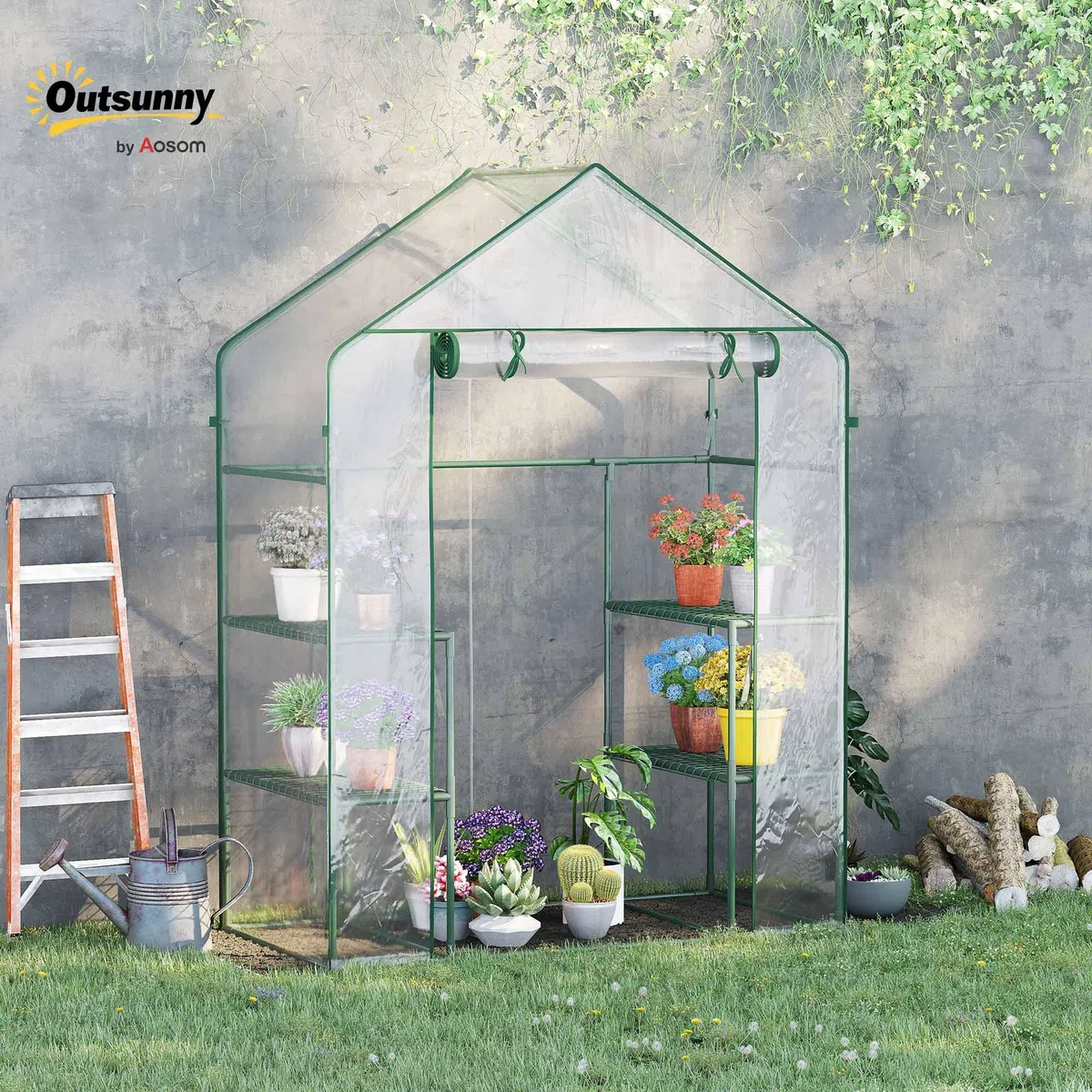 Outsunny Szklarnia foliowa z 6 półkami 142 x 73 x 195 cm przezroczysta | Domek ogrodowy, szklarnia na pomidory, szklarnia, inspekt, średnia, stal, tworzywo sztuczne PCW