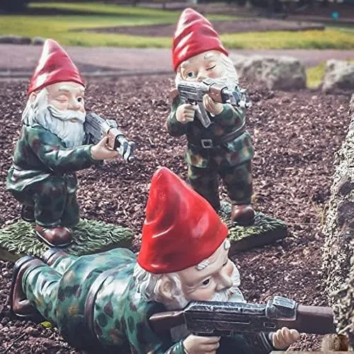 Krasnale Ogrodowe Mnóstwo Krasnali Z Pistoletem, Niegrzecznej Statuy Z Bronią Krasnale Ogrodowe - Zabawne Krasnale Ogrodowe Armia Na Świeżym Powietrzu Krasnale Ogrodowe Do Ozdób Trawników Patio W