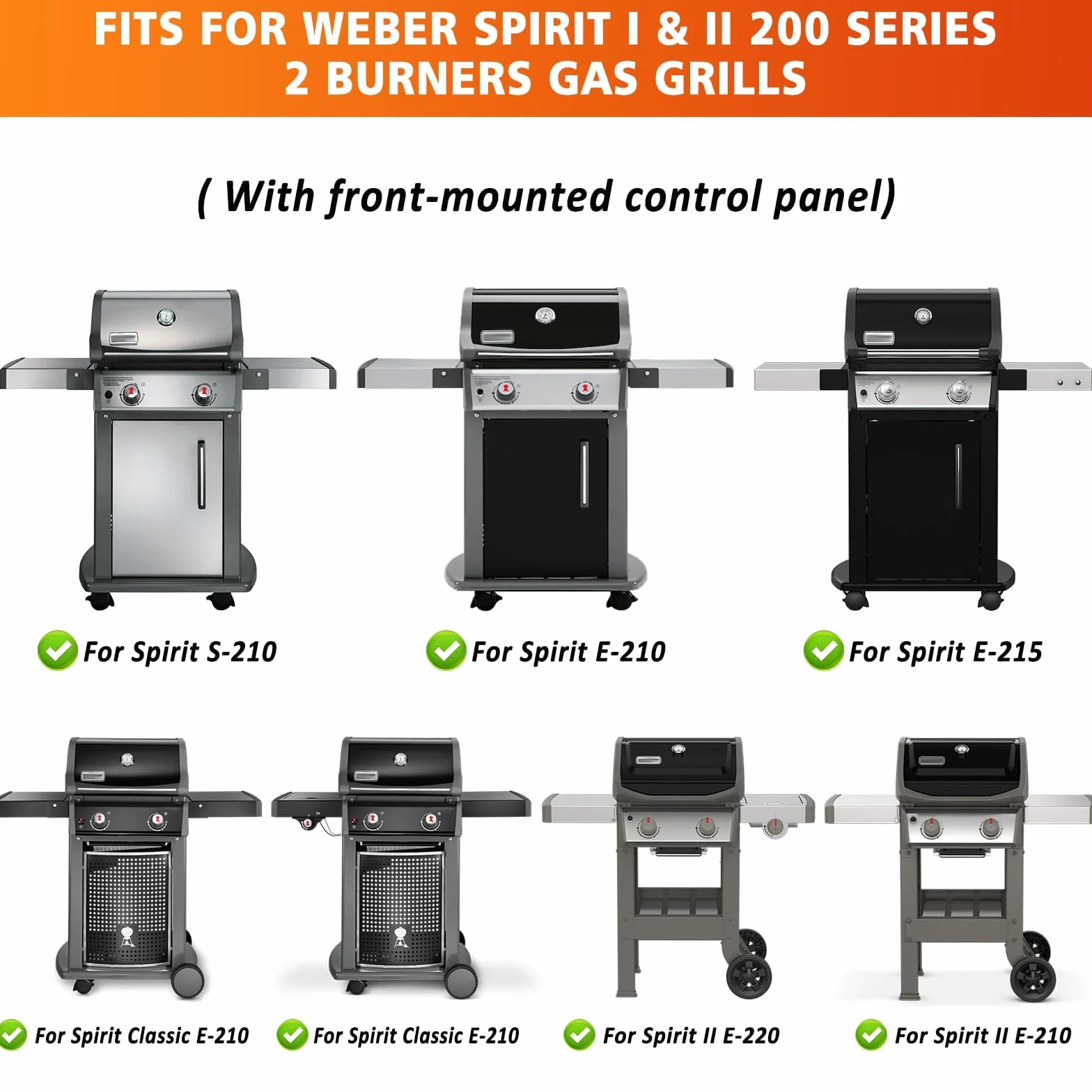 GFTIME Grill do grilla Weber Spirit E210 E220 S210 S210 S210 S220 (z przednimi gałkami palnika) – emaliowana osłona palnika i żeliwny ruszt grillowy, zamiennik do Weber 7635,7637