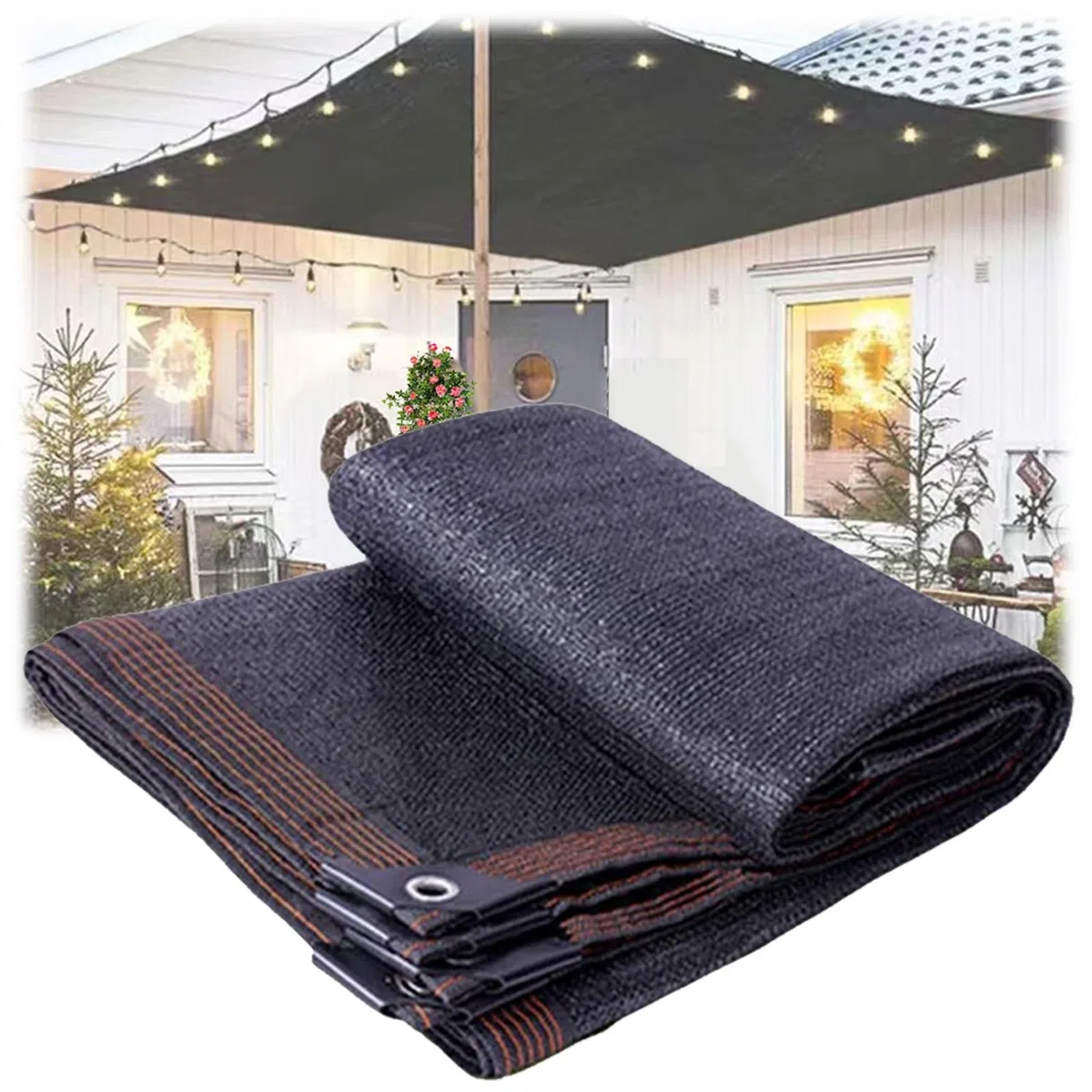 Ściereczka przeciwsłoneczna na patio, Pera i taras, 90% ochrona przed promieniowaniem UV, siatka do hodowli i roślin, różne rozmiary z przelotkami (2 x 8 m do 8 x 12 m)