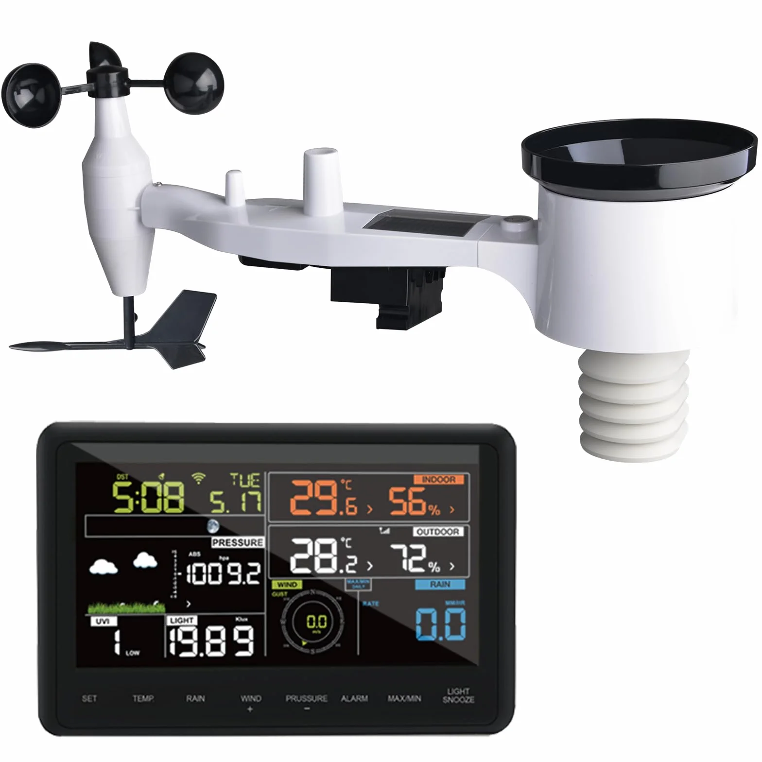 ECOWITT WS2910 Stacja pogodowa z czujnikiem zewnętrznym, bezprzewodowy czujnik pogody 7 w 1 WS69 + 7-calowa kolorowa konsola LCD 3 w 1, prognoza pogody dla gospodarstwa domowego, ogrodu