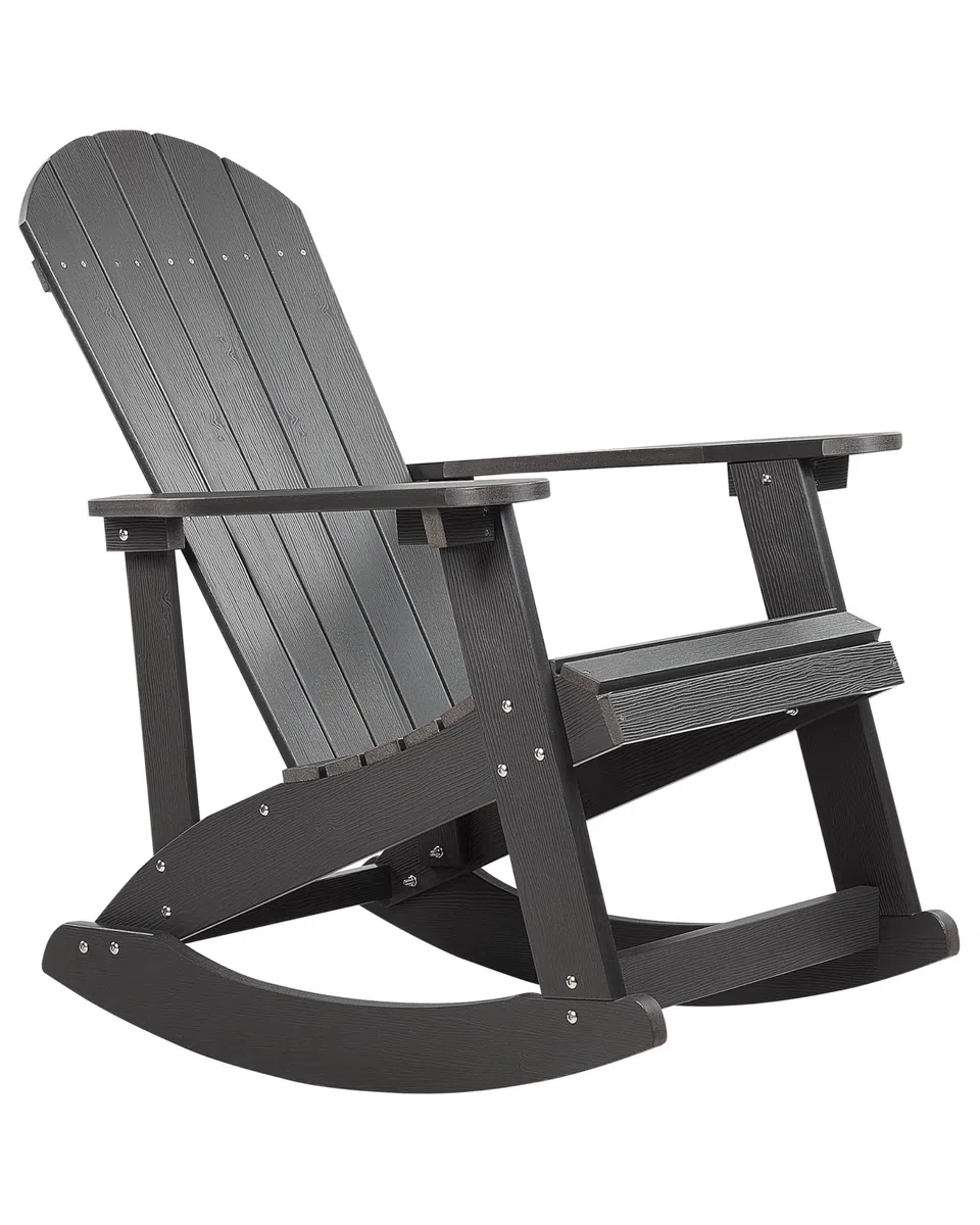 Ogrodowy fotel bujany drewno syntetyczne krzesło na płozach salon patio ciemnoszary Adirondack