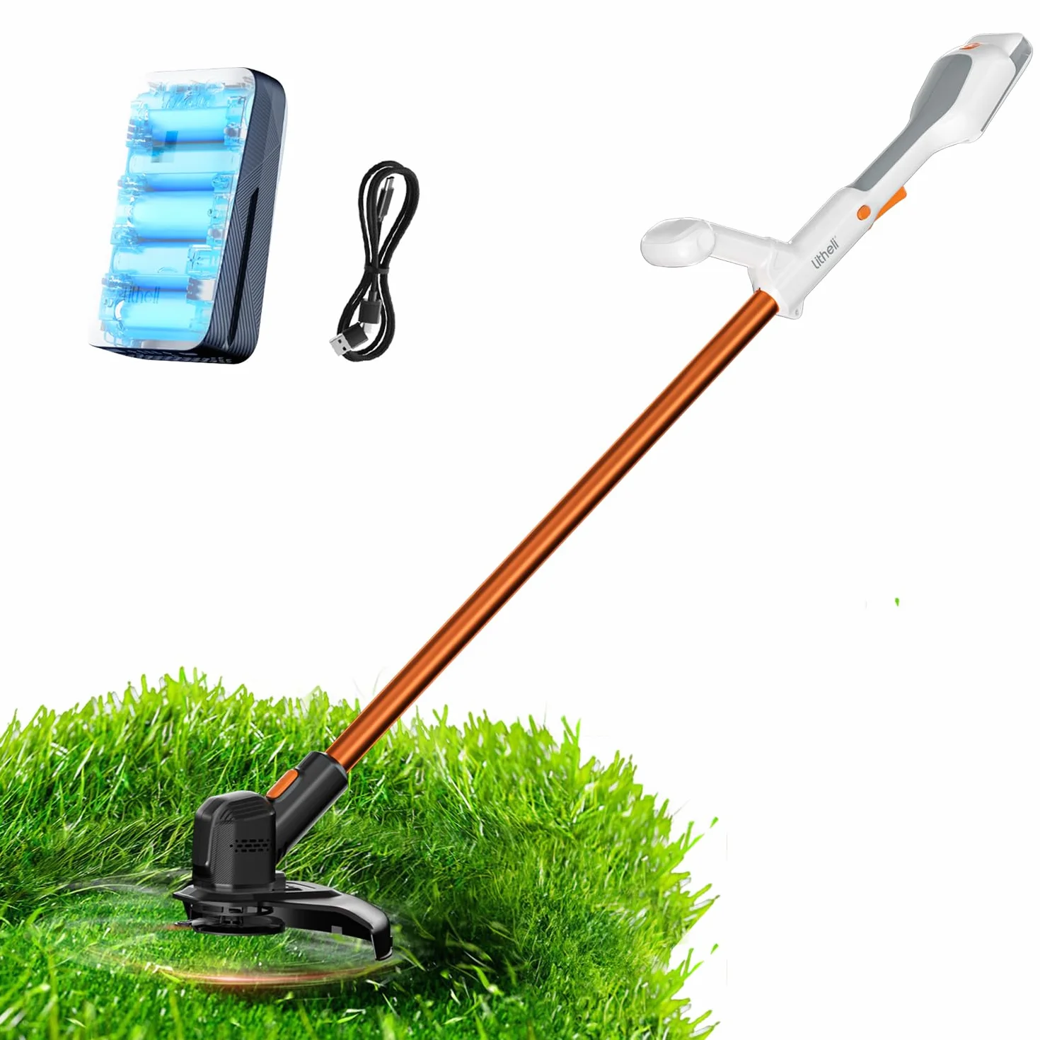 Litheli Podkaszarka akumulatorowa 20 V 25 cm 10000 mAh do ogrodu i trawnika