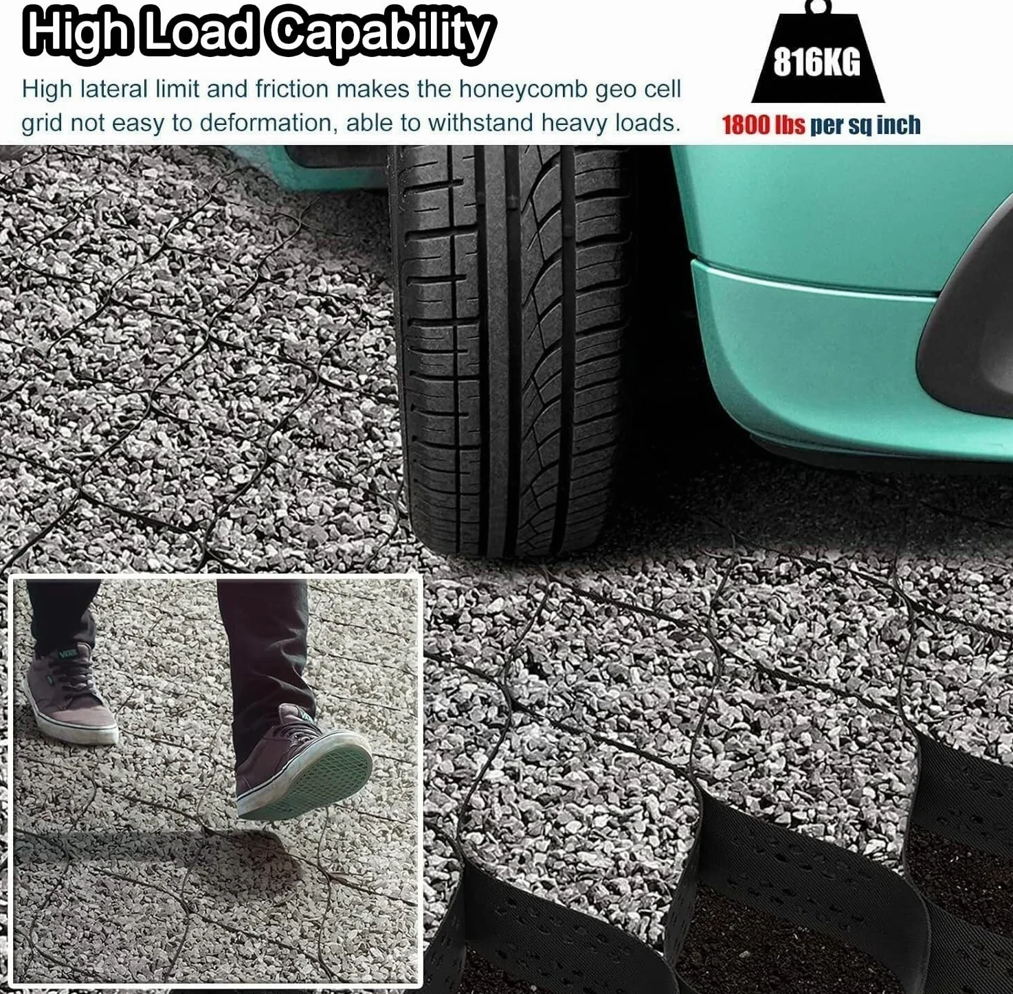 Geokraty, 2" Siatki kontrolne do podwórza, padoku dla koni i stajni Polietylen klasy komercyjnej podjazdu, parkingu dachu Geo cięcia(5x9m)