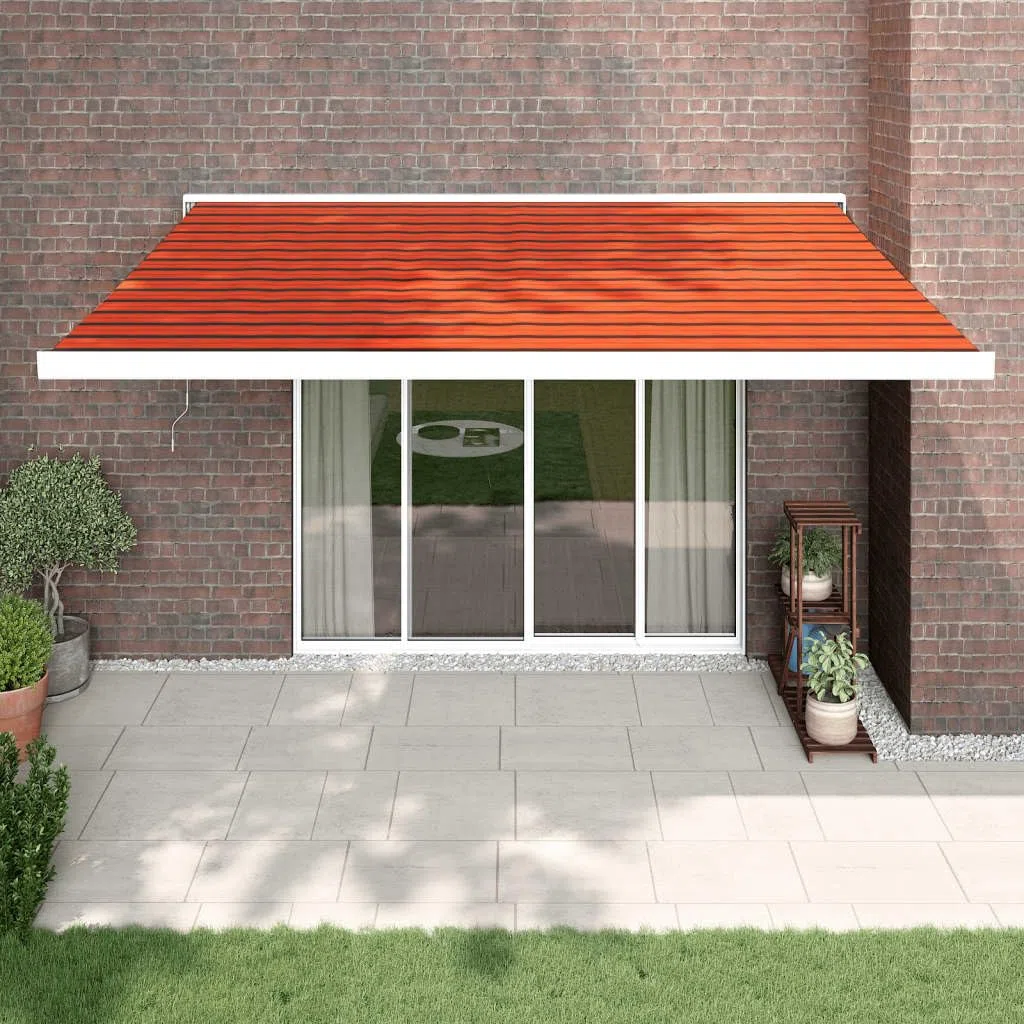 Wysuwana markiza przeciwsłoneczna z silnikiem/ręcznym zadaszeniem na patio, na zewnątrz, osłona balkonu, pomarańczowo-brązowa, 4 x tkanina aluminiowa, idealna na taras i ochronę ogrodu