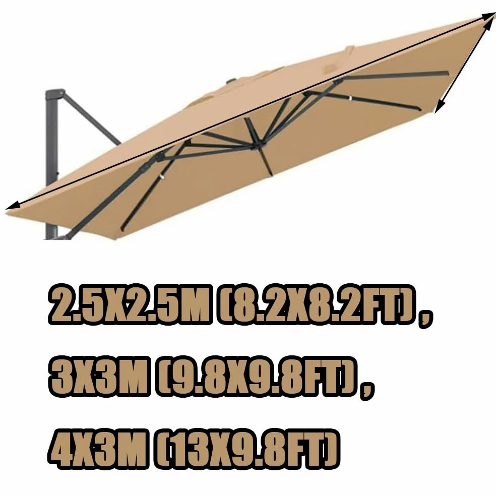 Zapasowy baldachim do prostokątnego parasola tarasowego o wymiarach 3 x 4 m - ochrona przed promieniowaniem UV, tkanina przeciwsłoneczna, 8 żeber, pokrowiec na parasol w kolorze khaki (3 x 3 m)