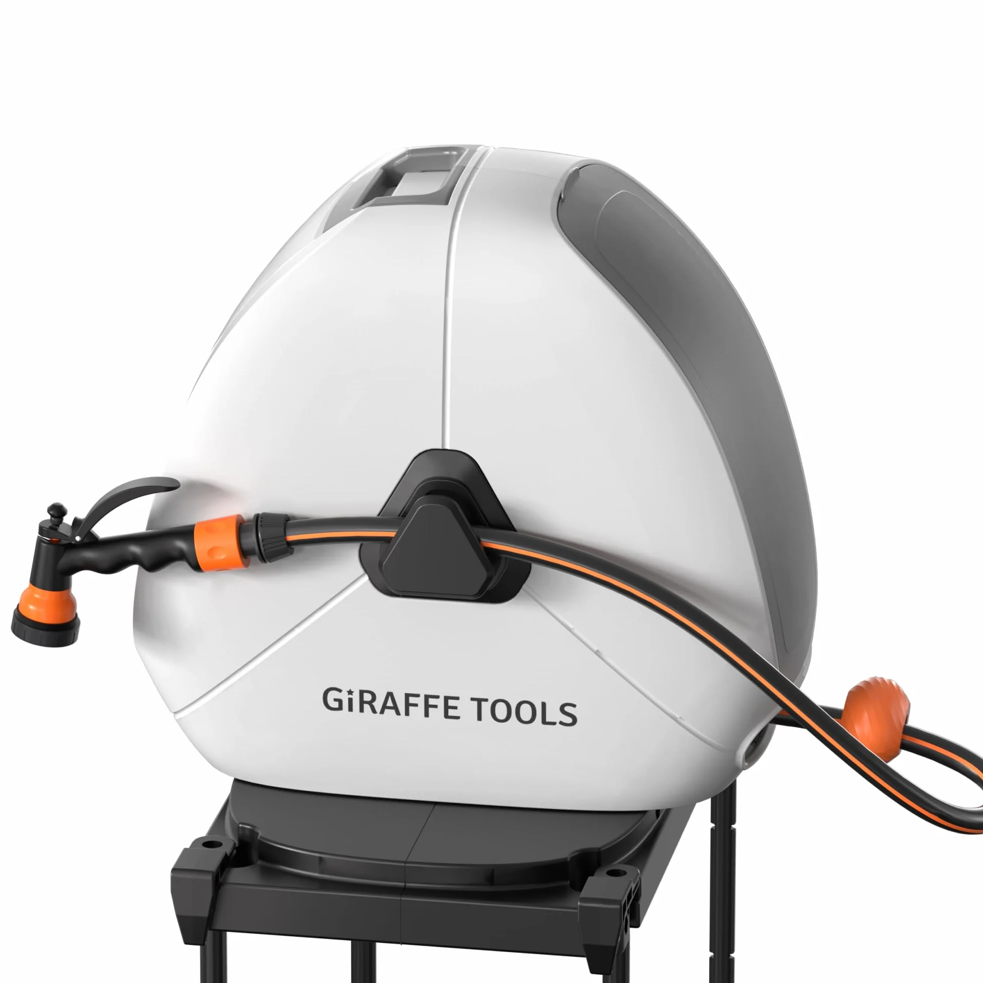 Giraffe Tools Zwijany bęben na wąż z 30M, wytrzymały montowany na podłodze ogrodowy bęben na wąż, z 7-funkcyjną dyszą opryskiwacza i elastyczną obrotową podstawą