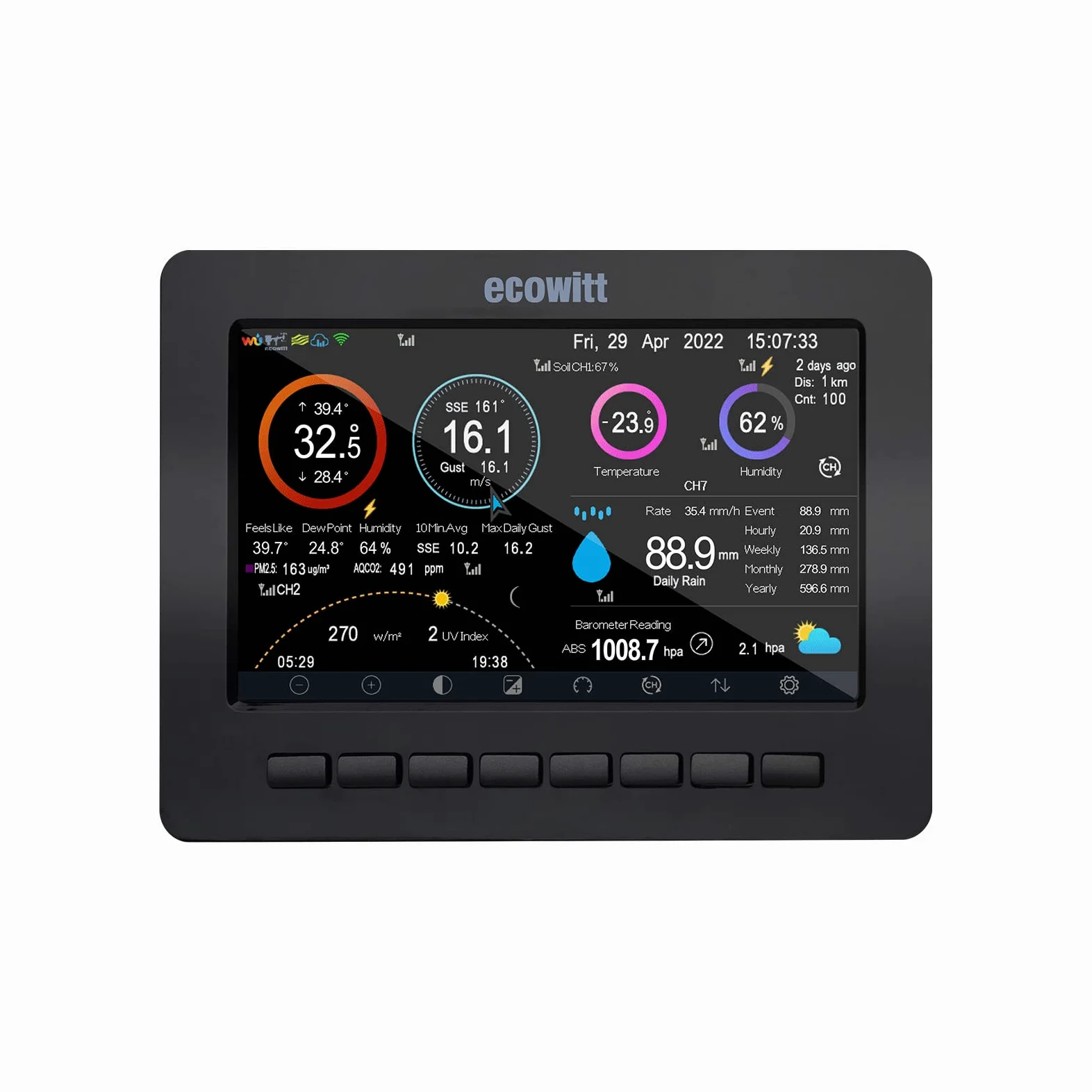 ECOWITT Konsola HP2550 do stacji pogodowych, 7-calowy kolorowy wyświetlacz TFT z bramką, para z czujnikiem zewnętrznym WS69/ WS80/ WS90/ inne akcesoria
