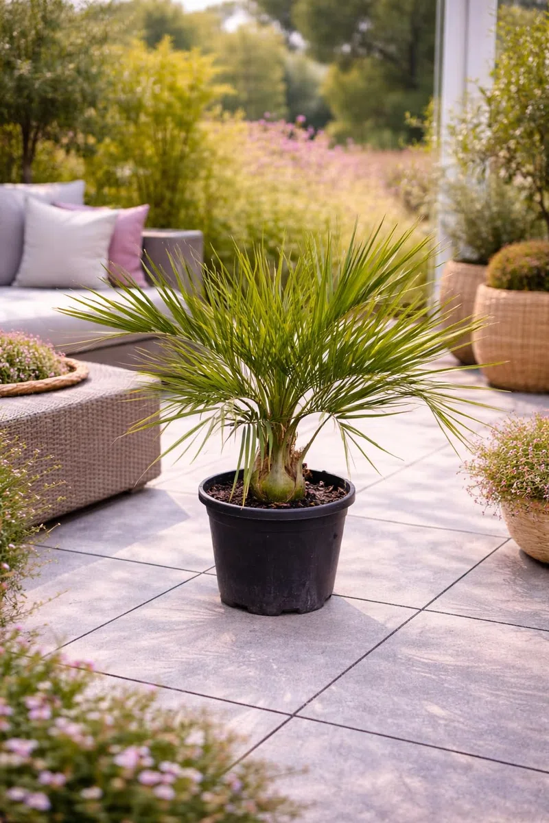 Zwykła palma galaretkowa 100-120 cm – Butia capitata – mrozoodporna palma do ogrodu i na taras – dekoracyjna roślina doniczkowa o egzotycznym charakterze