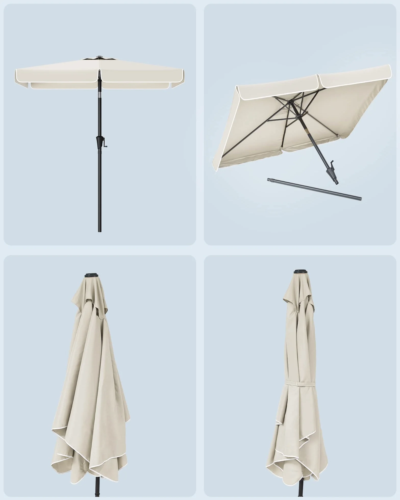 SONGMICS parasol 200 x 150 cm, prostokątny parasol balkonowy, ochrona przeciwsłoneczna UPF 50+, wygięty w obie strony o 30°, do ogrodu, na taras, bez stojaka, beżowy GPU048M01