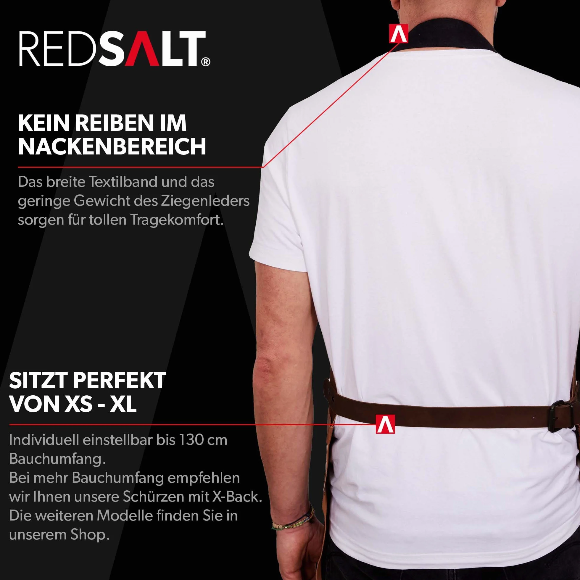 REDSALT® Fartuch skórzany klasy premium, 100% skóra bawola, 84 x 62 cm, profesjonalny fartuch do grillowania | fartuch roboczy do użytku na zewnątrz, do kuchni, gastronomii, baru, baristy; fartuch
