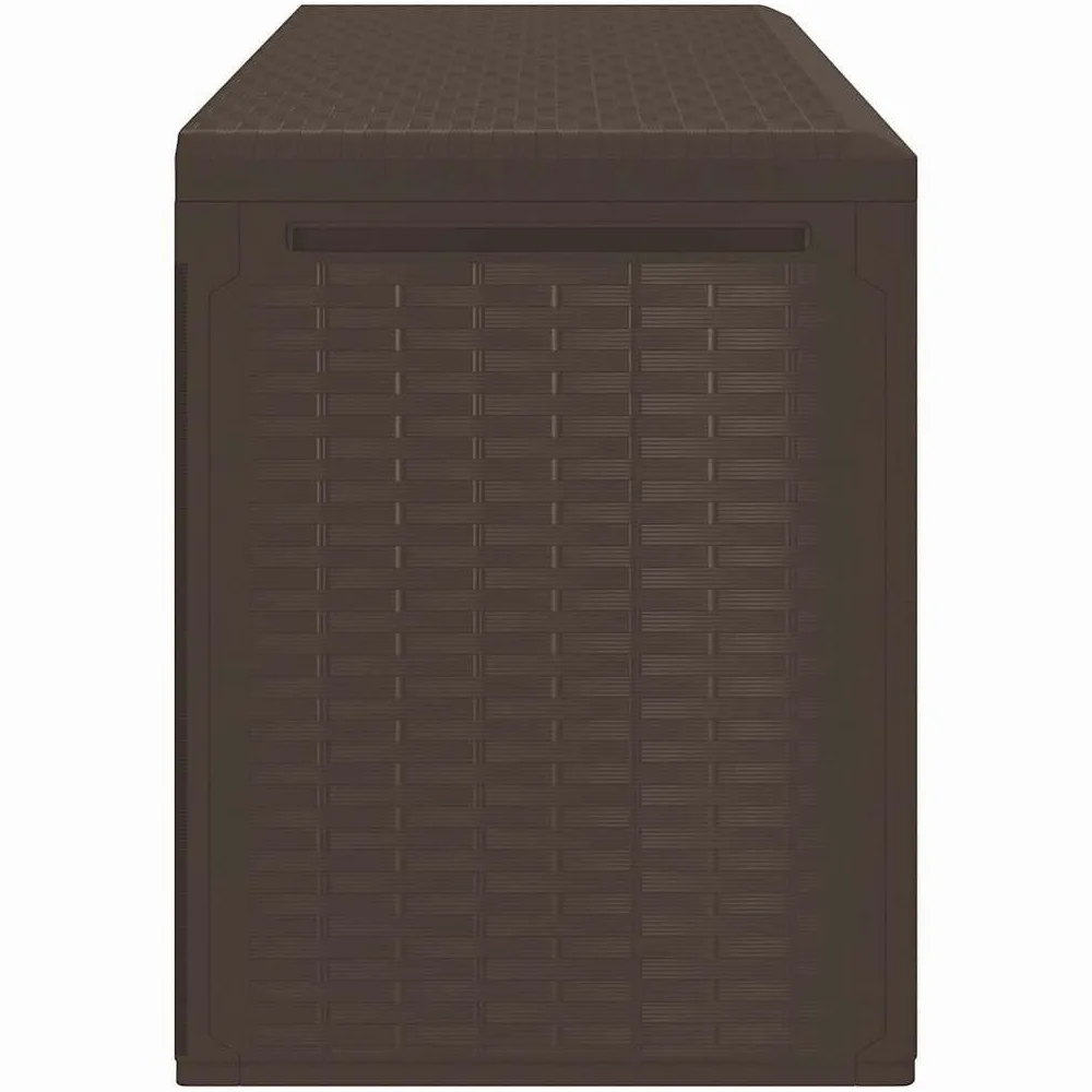 Skrzynka ogrodowa, brązowa, 114 x 47 x 60 cm, 290 l, polipropylen, skrzynia do przechowywania, zamykana, na poduszki, na balkon, taras, porządek na zewnątrz