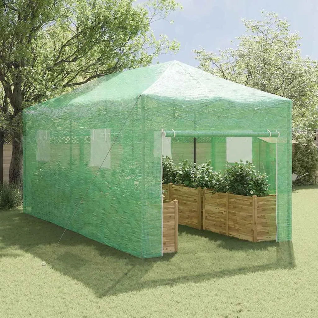 Szklarnia pop-up, zielona, 290 x 580 x 315 cm, żelazna, szklarnia do ogrodu, na balkon i taras, tunel foliowy z ochroną roślin do uprawy i zimowania