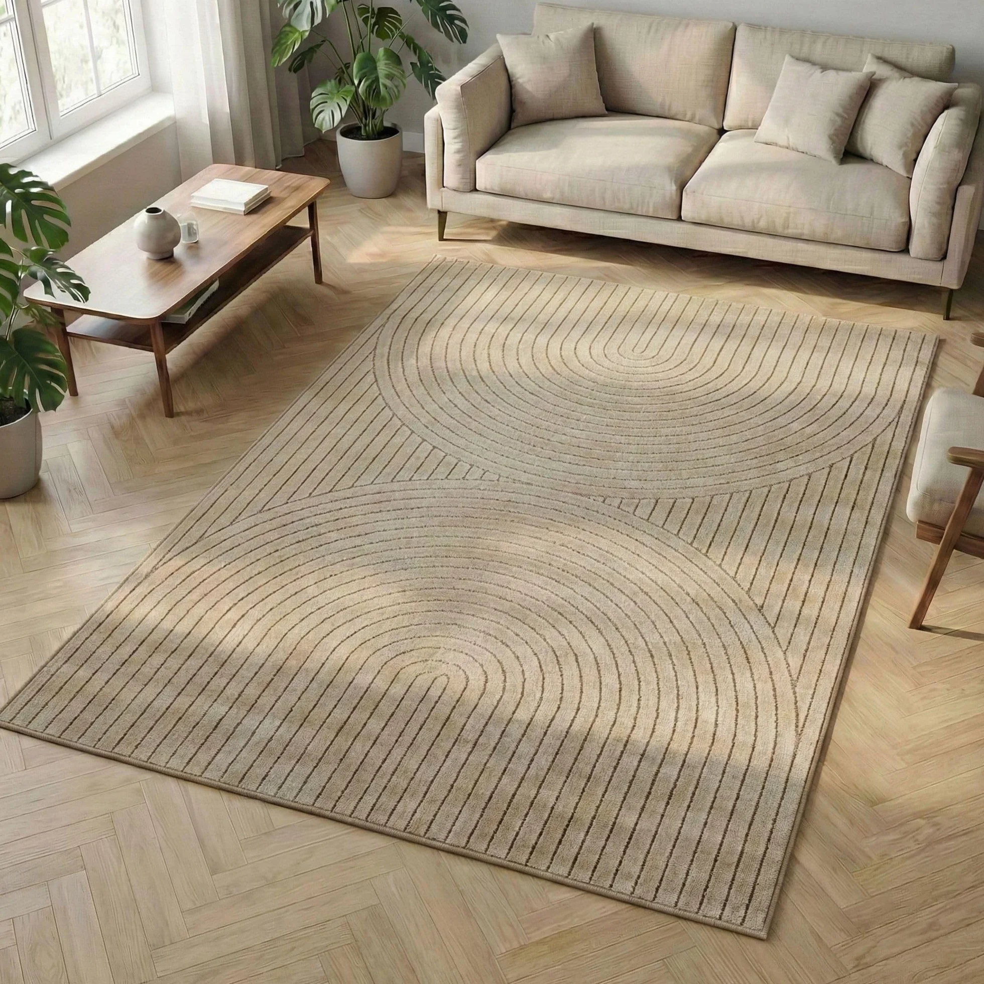 Carpetsale24 Dywan 280x370 cm XXL Beżowy, Krótkowłosy z Efektem 3D Wysoki-Niski, Wzór Boho Skandynawski, do Dużych Wnętrz lub na Balkon