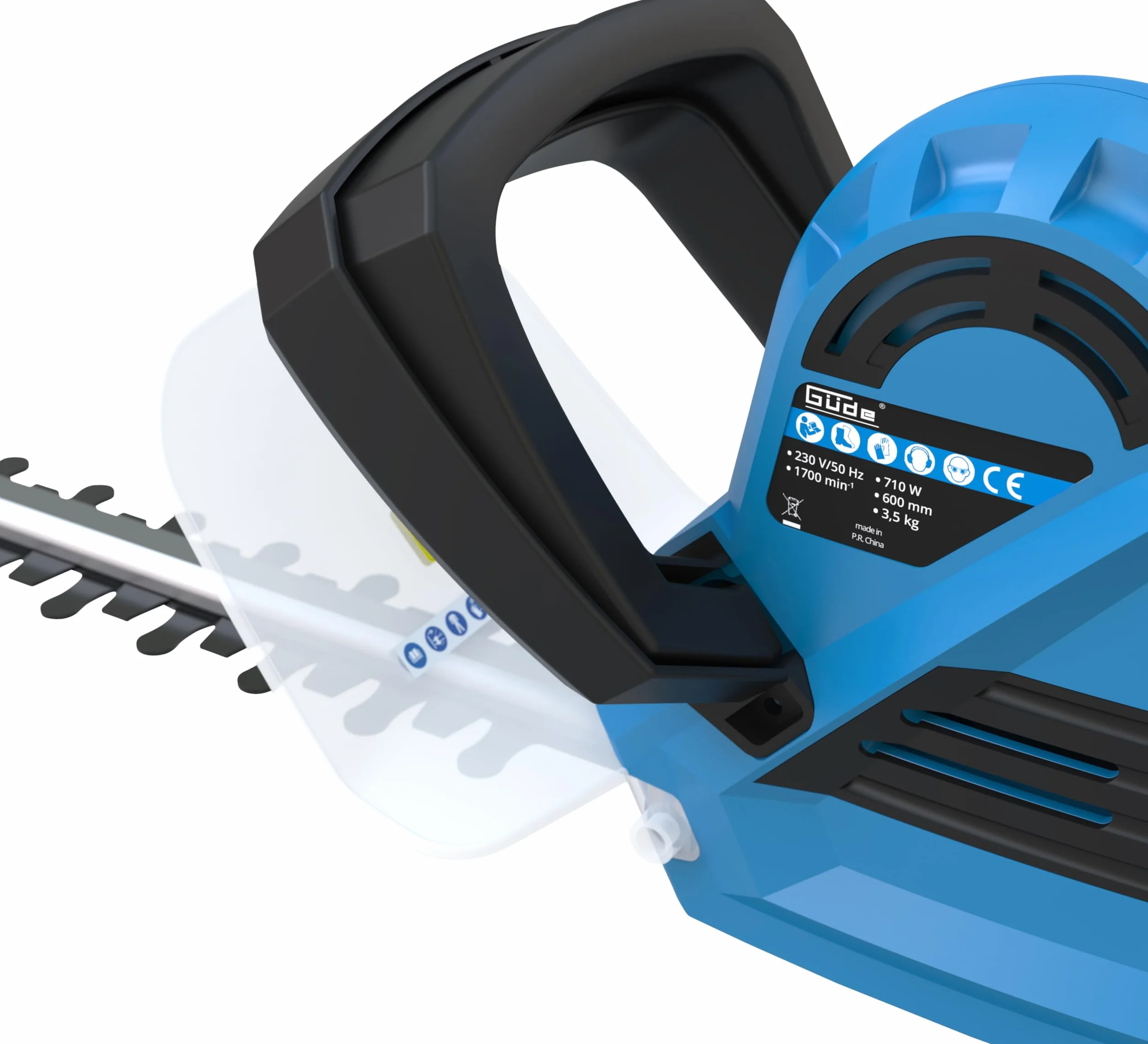 Güde 93999 GHS 690 L nożyce do żywopłotu (710 W, odstęp między nożami 24 mm, długość cięcia 600 mm, szybki stop), niebieskie