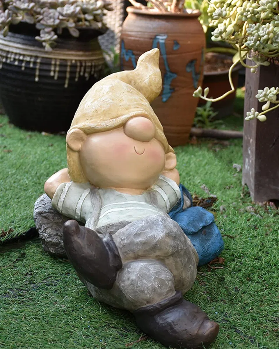 Figurka śpiącego elfa, posąg krasnala z żywicy ogrodowej, zabawne figurki na zewnątrz do dekoracji podwórka, 26 cm wys