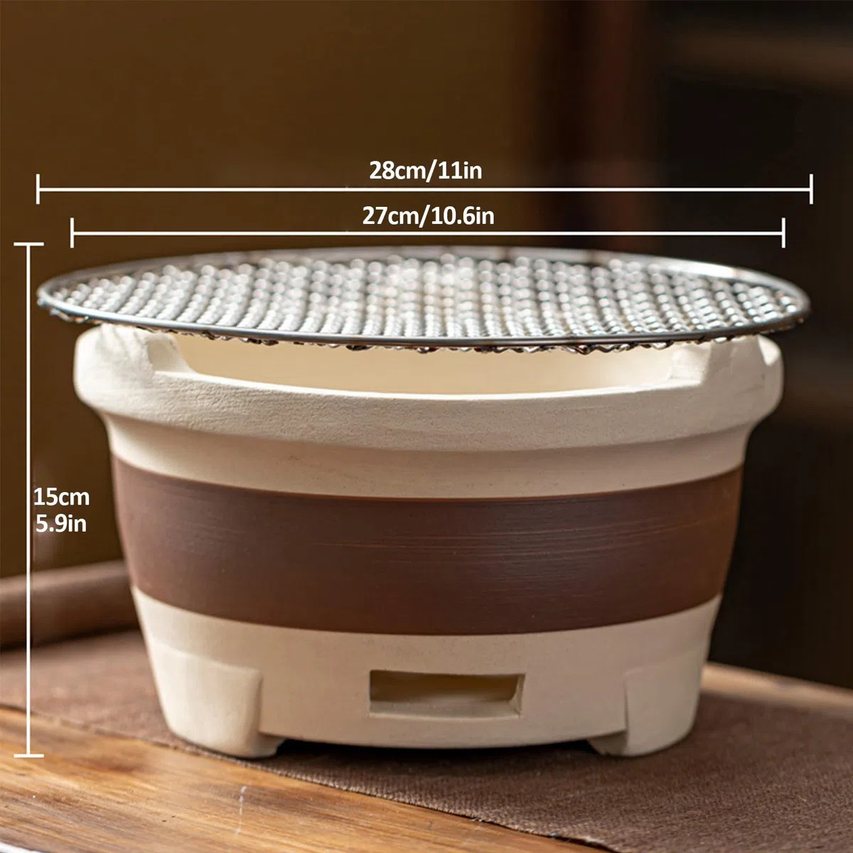 Przenośny piec na węgiel drzewny z gliny – klasyczny grill na kemping i do użytku na zewnątrz, 27 cm, akcesoria do grillowania stołowego, idealny na pikniki i tylne drzwi