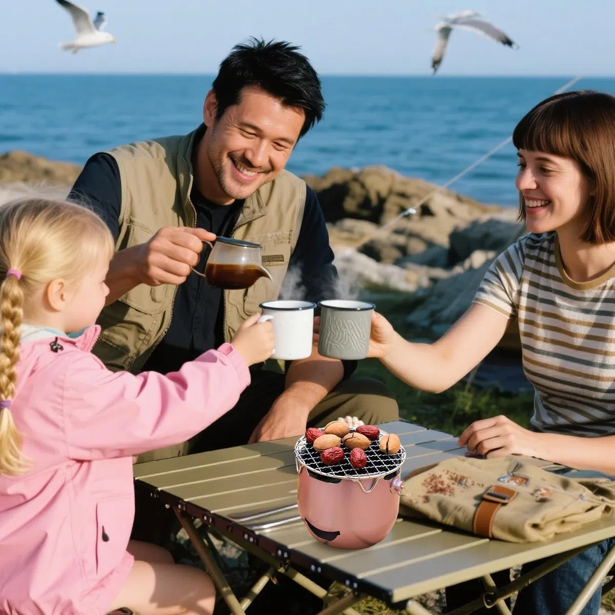 Przenośny grill na węgiel drzewny z rusztem do gotowania i uchwytem, stalowy sprzęt do grillowania na kemping, wędrówki, plażę, piknik, wędrówki z plecakiem, patio, do ogrodu, podróży