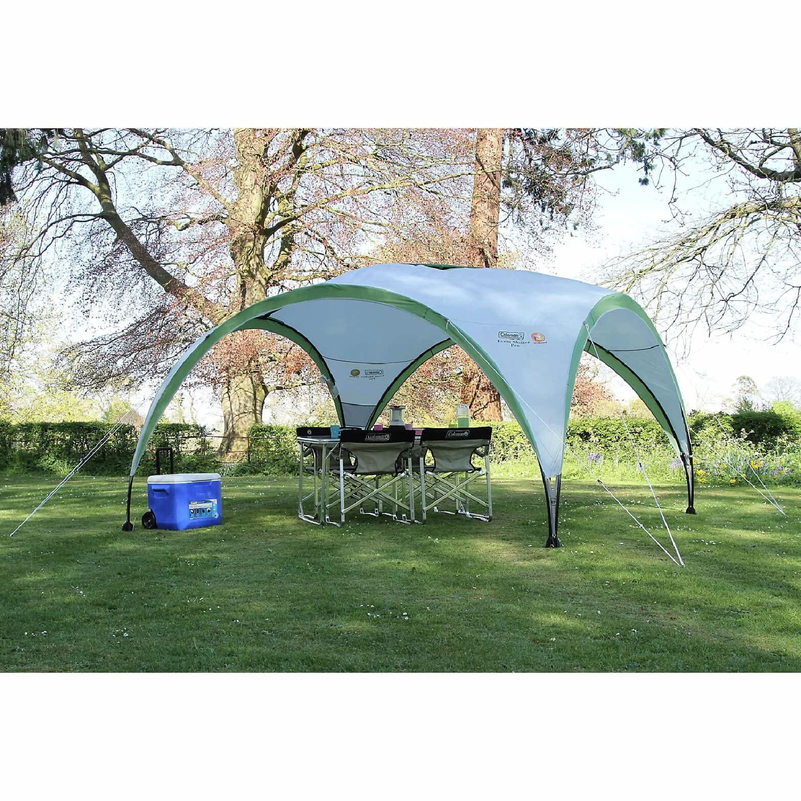 Coleman Altana Event Shelter Pro L 3,6 x 3,6 m na festiwale, do ogrodu i na kemping, solidna konstrukcja stalowych słupków, duży namiot imprezowy z ochroną przeciwsłoneczną SPF 50+