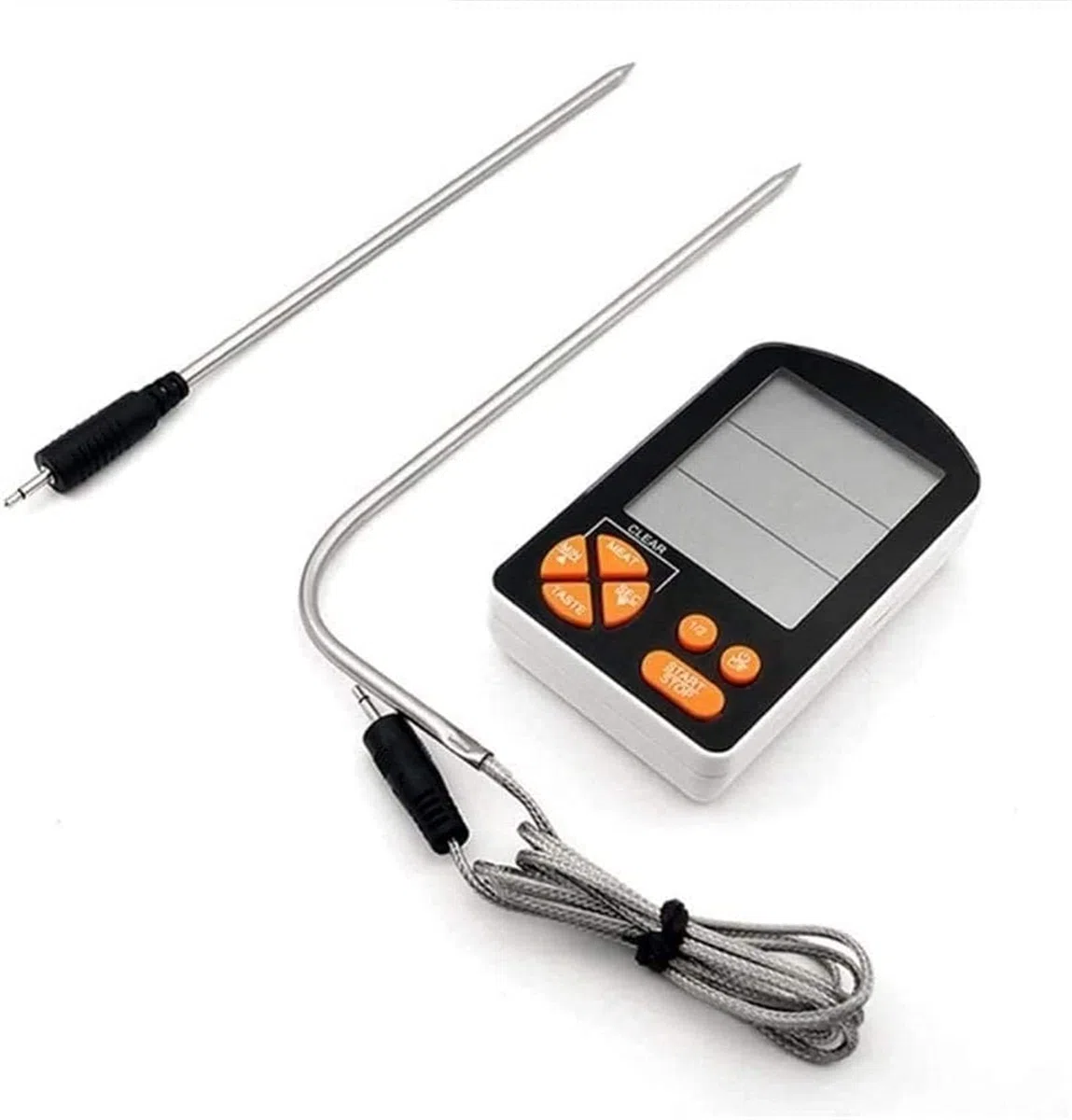Cyfrowy termometr do mięsa, termometr do grillowania z dwiema sondami i dużym wyświetlaczem LCD, termometr kuchenny z timerem do piekarnika, grilla, wędzarni, wołowiny, słodyczy, mleka, wody