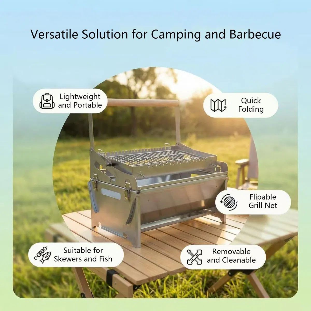 Przenośny Grill Węglowy Narzędzie do Grillowania Obrotowe 360 Stopni ze | Grill Węglowy Do Pieczenia Na Piknik, Ogród, Taras, Plażę, Kemping, Imprezy Rodzinne, Podwórko I Park