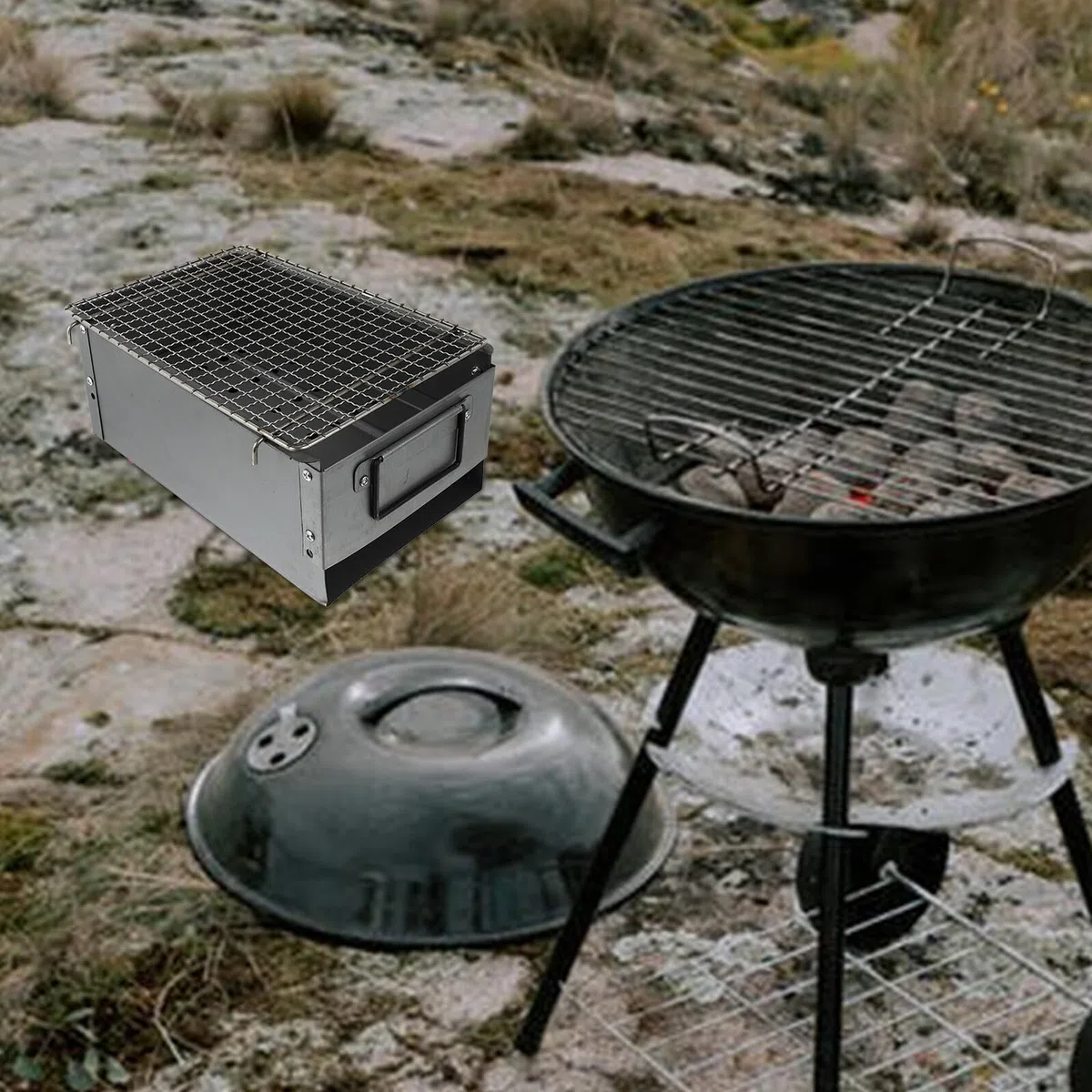 GANAZONO Przenośny Grill Ogrodowy z Żeliwa Odporny Rdzę i Wysoką Temperaturę Praktyczny Piec Do Grillowania Kempingu i Zewnątrz z Siatką Do Grillowania