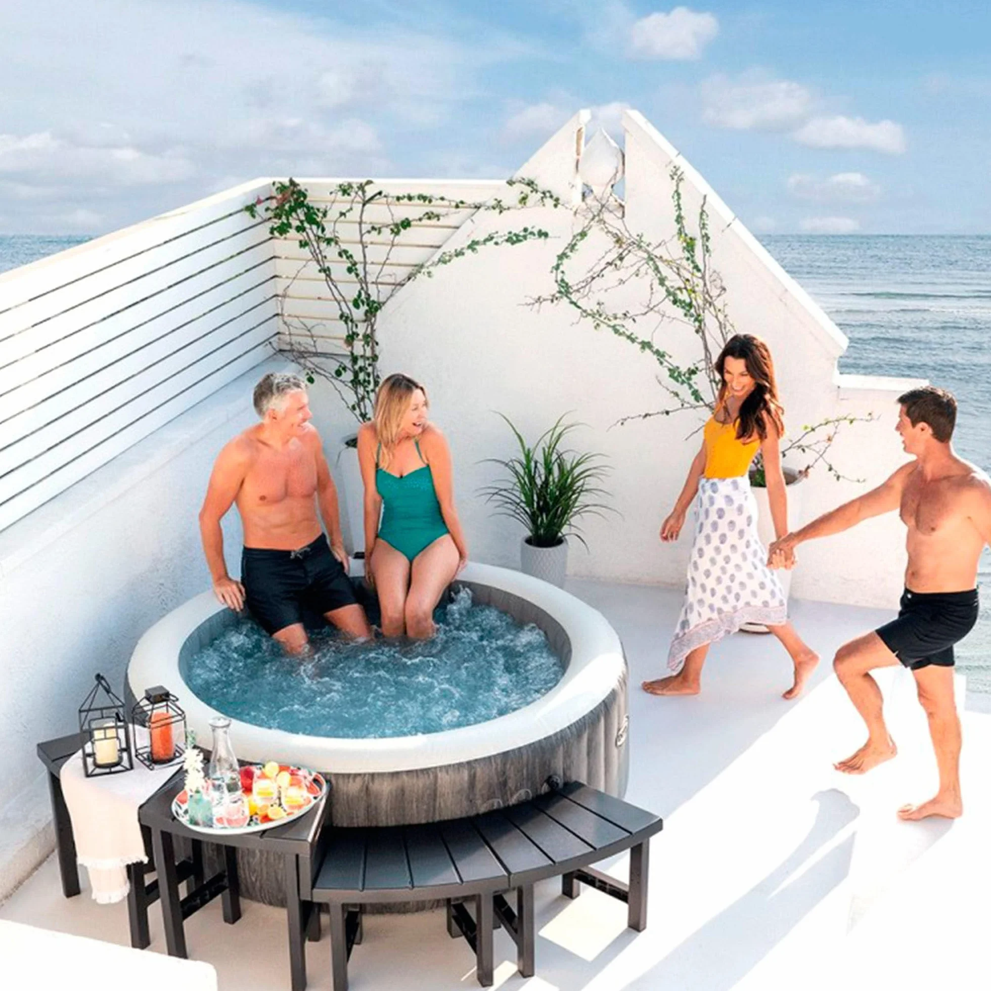Intex Zestaw 4 sztuk 2 Medium Plus 2 High Entourage Spa 4-osobowy okrągły, szary antracytowy