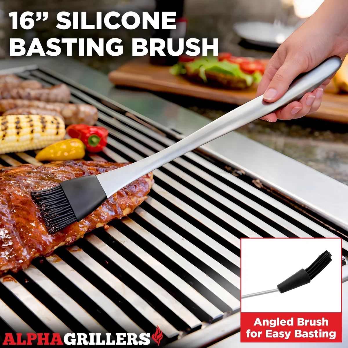 Alpha Grillers Zestaw wytrzymałych akcesoriów do grilla - zestaw narzędzi do grillowania 4 szt. akcesoria do grilla ze szpatułką, widelcem, szczotką i szczypcami do grilla - prezenty dla taty trwałe,