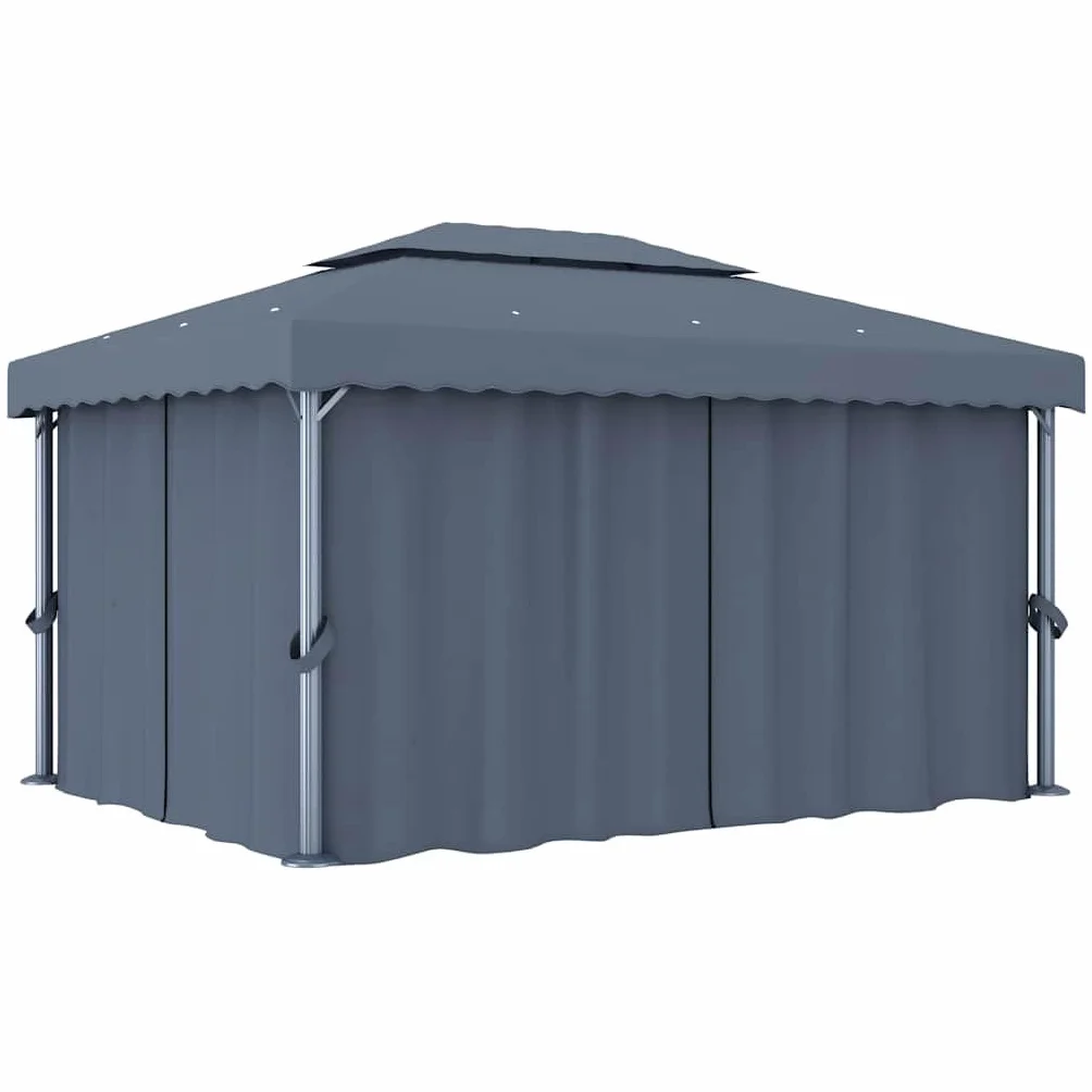 vidaXL Altana ogrodowa z zasłonami, 4 x 3 m, antracytowa, aluminium