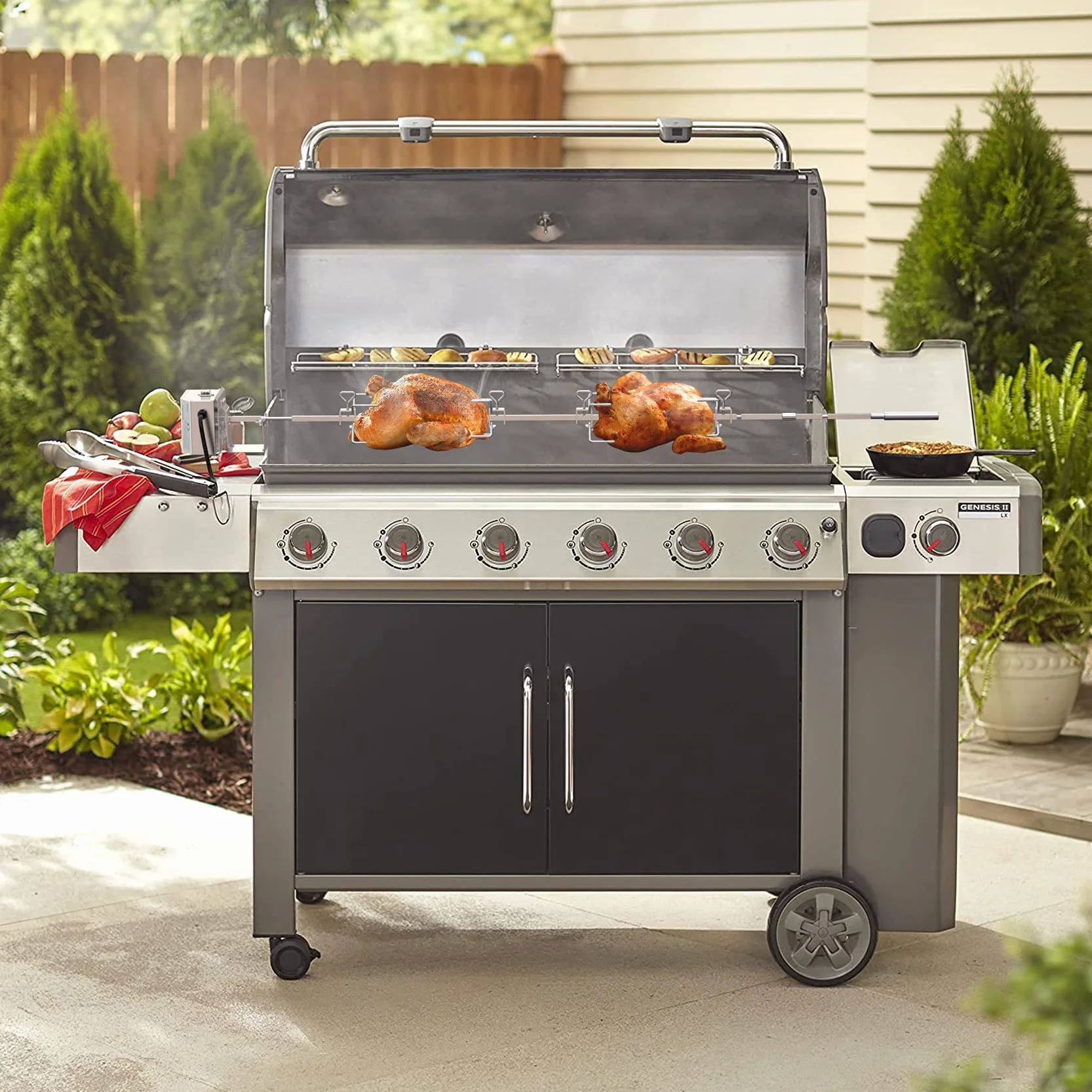 Onlyfire Zestaw rożna ze stali nierdzewnej odpowiedni do grilli Weber 7653 Weber Genesis II z serii 400 i 600 oraz Genesis II LX z 4 i 6 palnikami