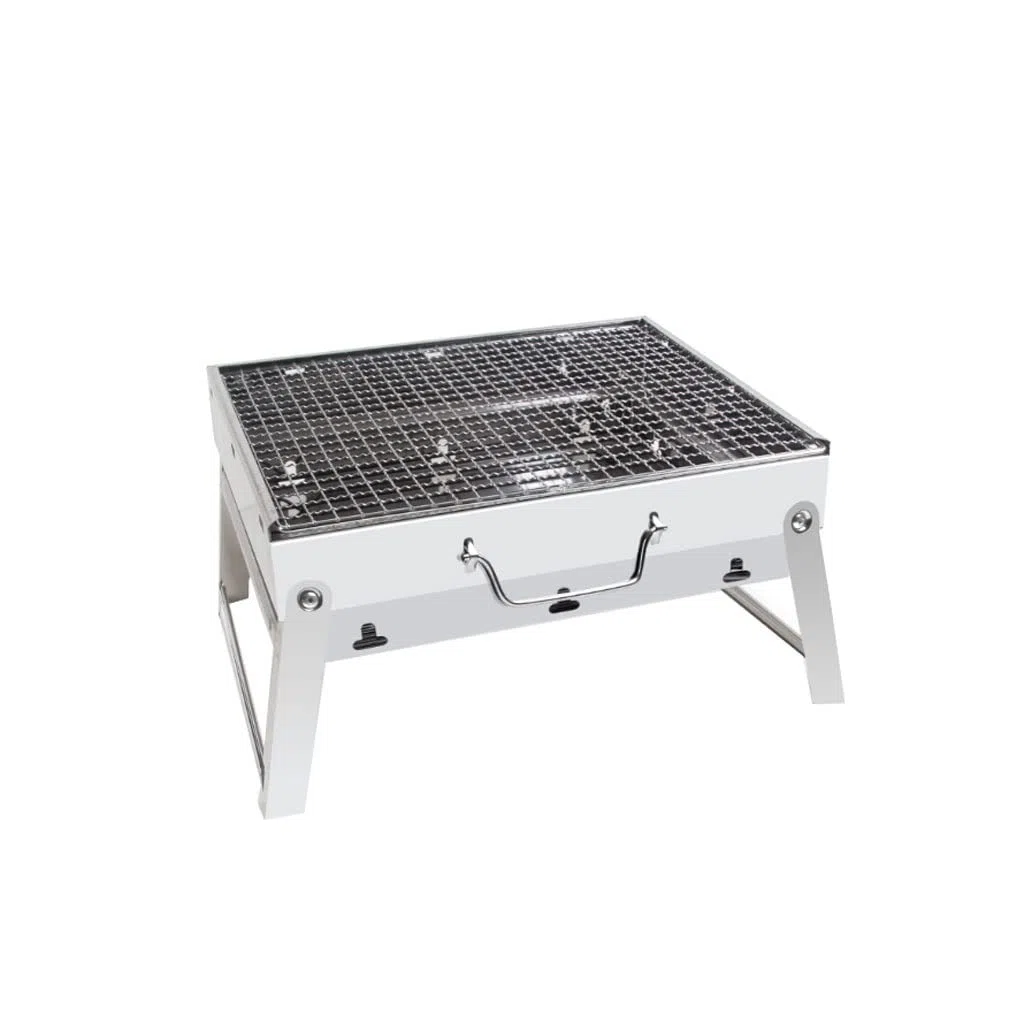 Grill wewnątrz i na zewnątrz przenośny Mini składany typ ciągnięcia sprzęt do grillowania na węgiel drzewny do użytku domowego (Color : Silver)