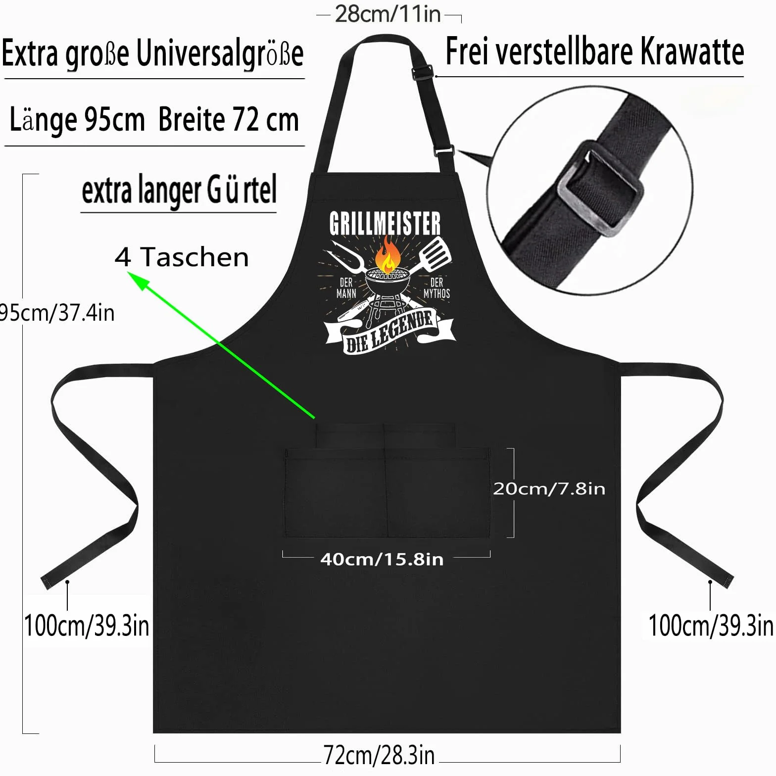 Fartuch grillowy dla mężczyzn BBQ kuchenny zabawny czarny
