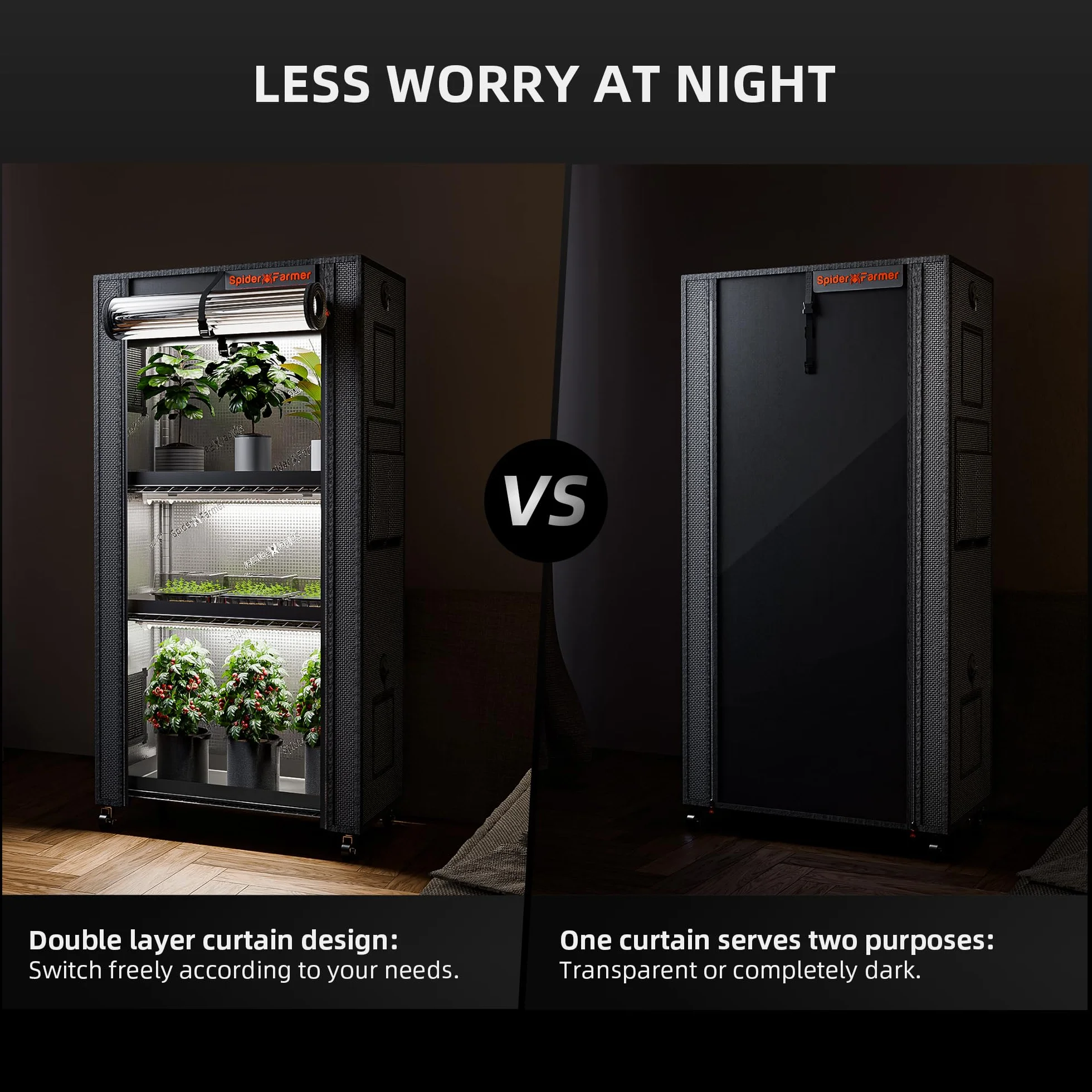 Spider Farmer 4-poziomowy stojak na rośliny z kółkami, do szklarni wewnętrznej, 6 szt., T8, pełne spektrum LED, oświetlenie i namiot, do rozruchu nasion 70 x 35 x 150 cm