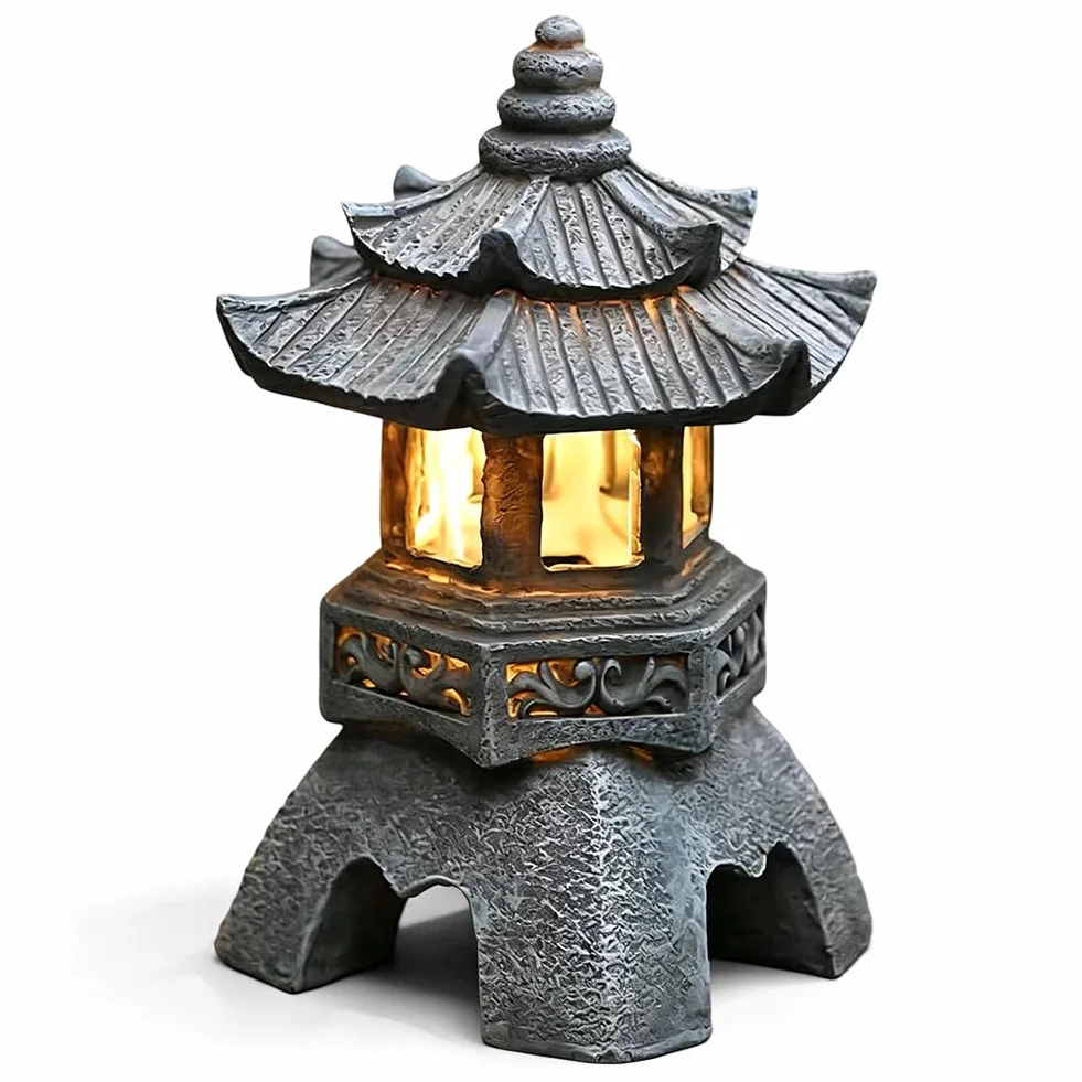 Pagoda japońska solarna latarnia ogrodowa dekoracja 26 x 17 cm