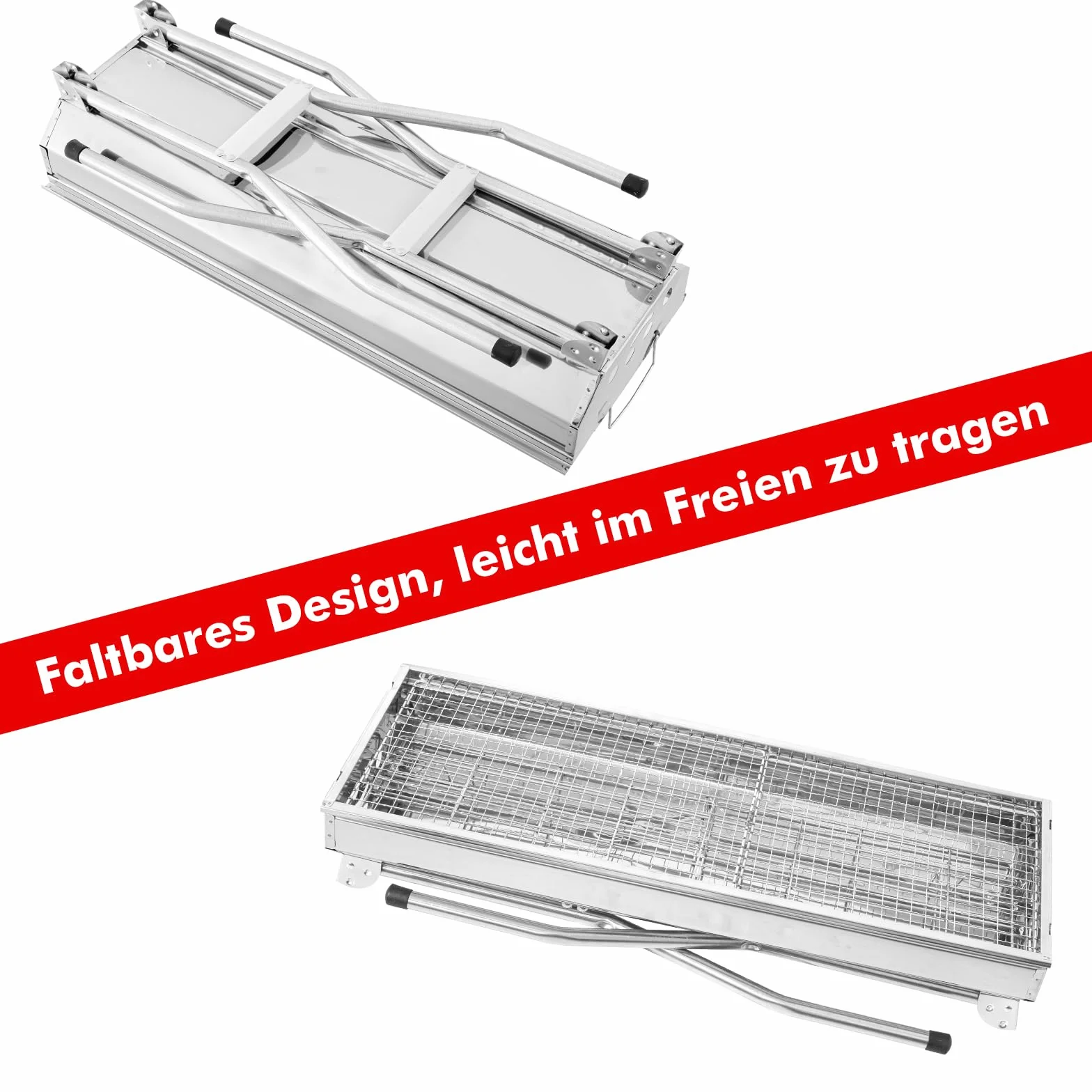 Grill na węgiel drzewny XXL (73 x 28 x 76 cm), przenośny grill węglowy, składany grill ze stali nierdzewnej, grill z tacą na przyprawy, kosz do przechowywania, grill stojący, grill węglowy, składany