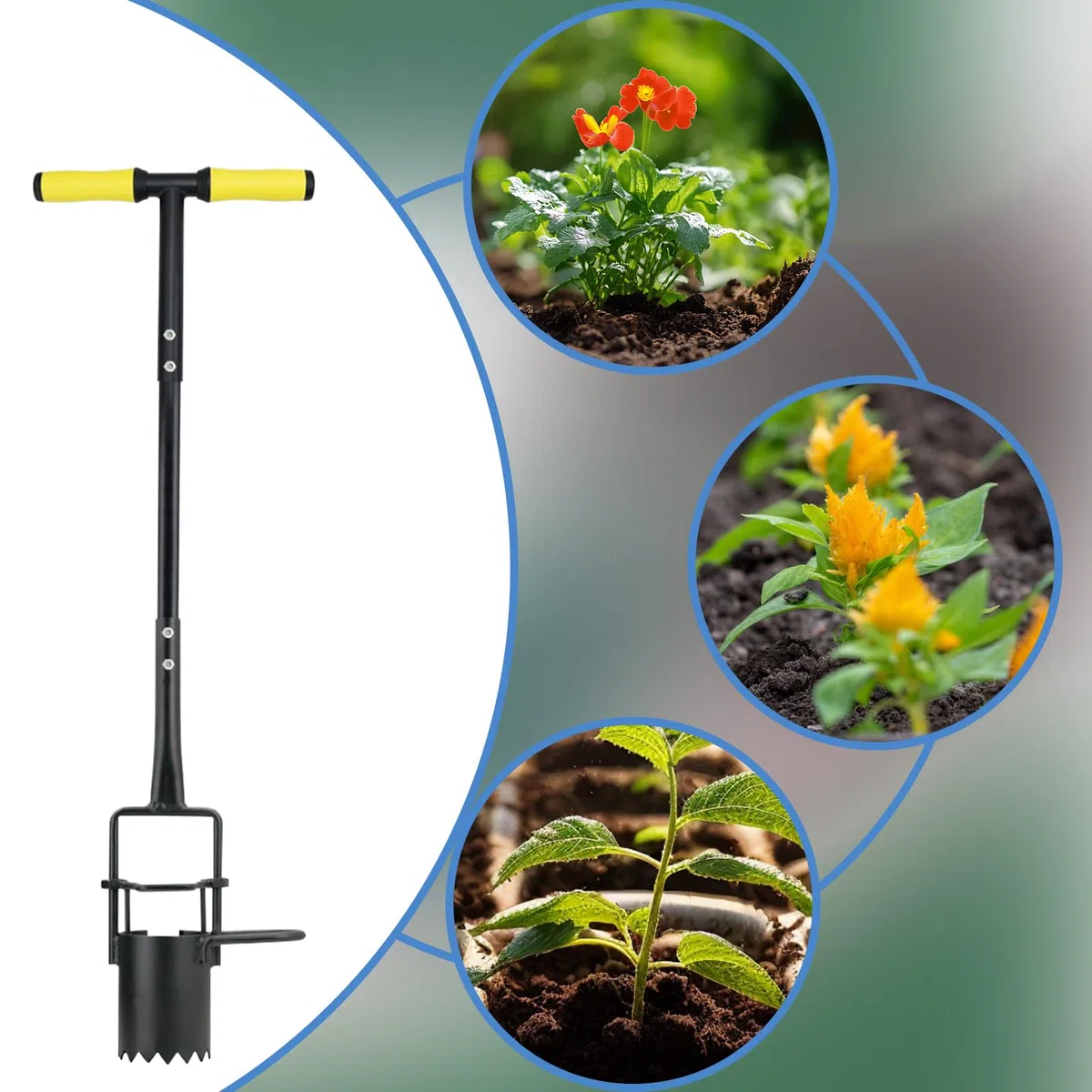 Sadzarka do cebulek Narzędzie do Kopania Dołków ze Stali | Pomocnik do sadzenia roślin w ogrodzie Do sadzenia ziemniaków, kwiatów, tulipanów i lilii, kopania gleby, prac w ogrodzie i
