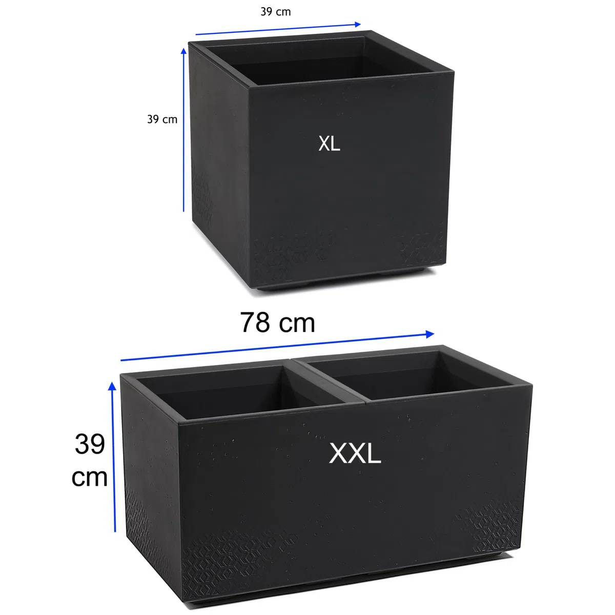 MELTOM Donica na kwiaty, kwadratowa, z rolkami, bardzo dekoracyjna, rozmiar XL i XXL (czarna, XL)