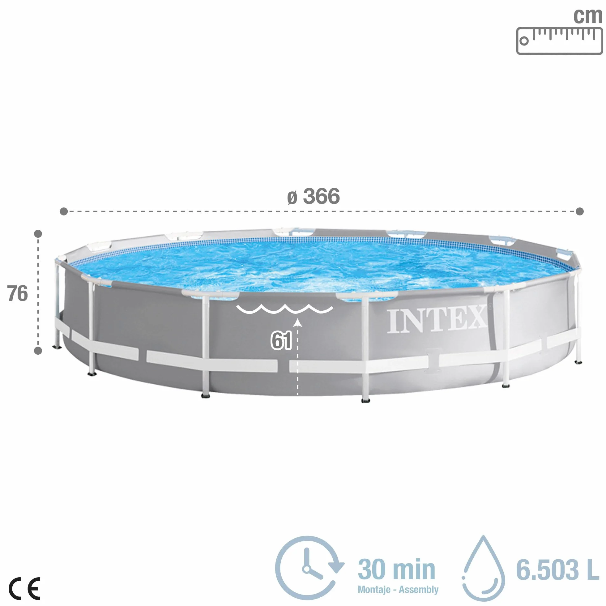 Intex Prism Basen Ogrodowy, Szary/Biały, 3.66 x 3.66 x 0.76 m