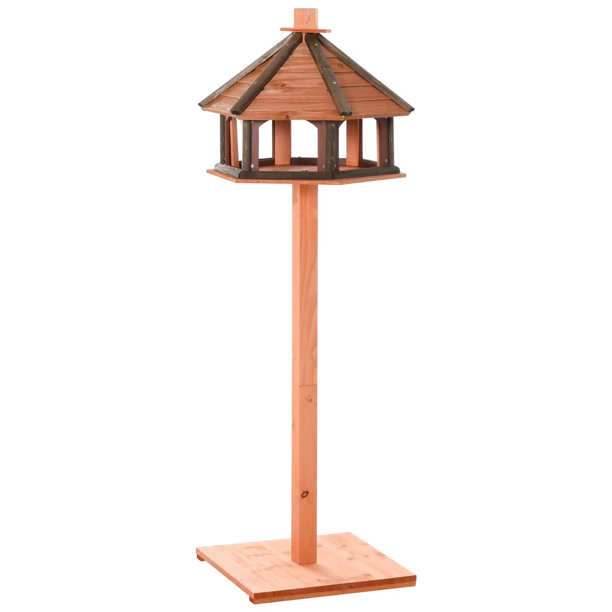 PawHut domek dla ptaków drewniany stojak dla ptaków karmnik dla ptaków z wodoodpornym dachem na zewnątrz naturalny Ø 52 x wys. 130 cm