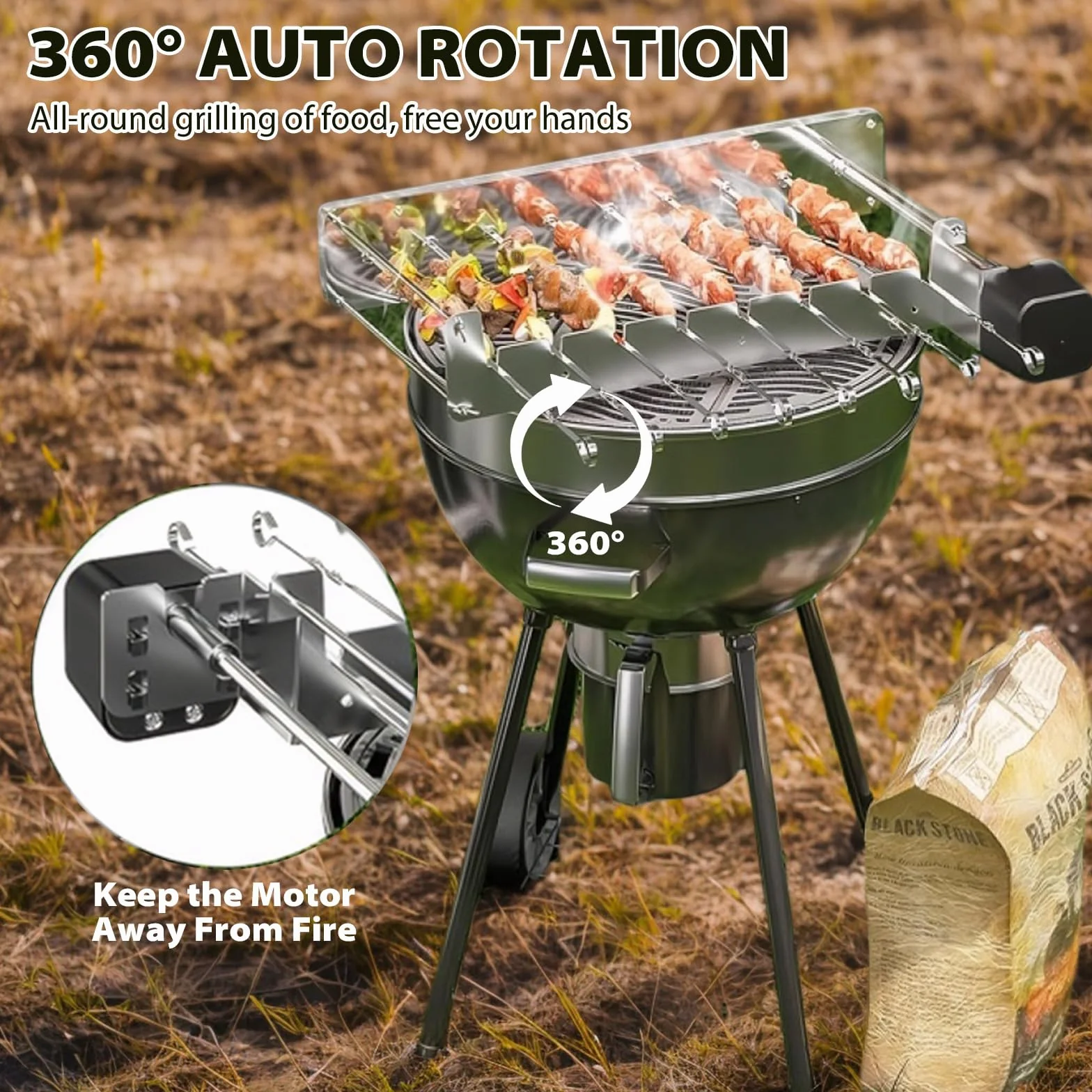 Elektryczny szpikulec obrotowy ze stali nierdzewnej 10 sztuk, automatyczny obrót 360° grill USB