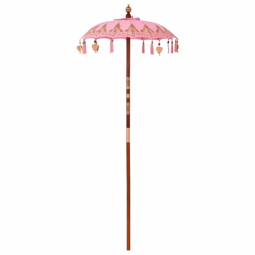 Balijski parasol przeciwsłoneczny, kremowy, z bawełny i bambusa, duży parasol ogrodowy z ręcznie rzeźbionym drewnianym kijkiem, idealny na taras, balkon, do użytku na zewnątrz, do cienia i na