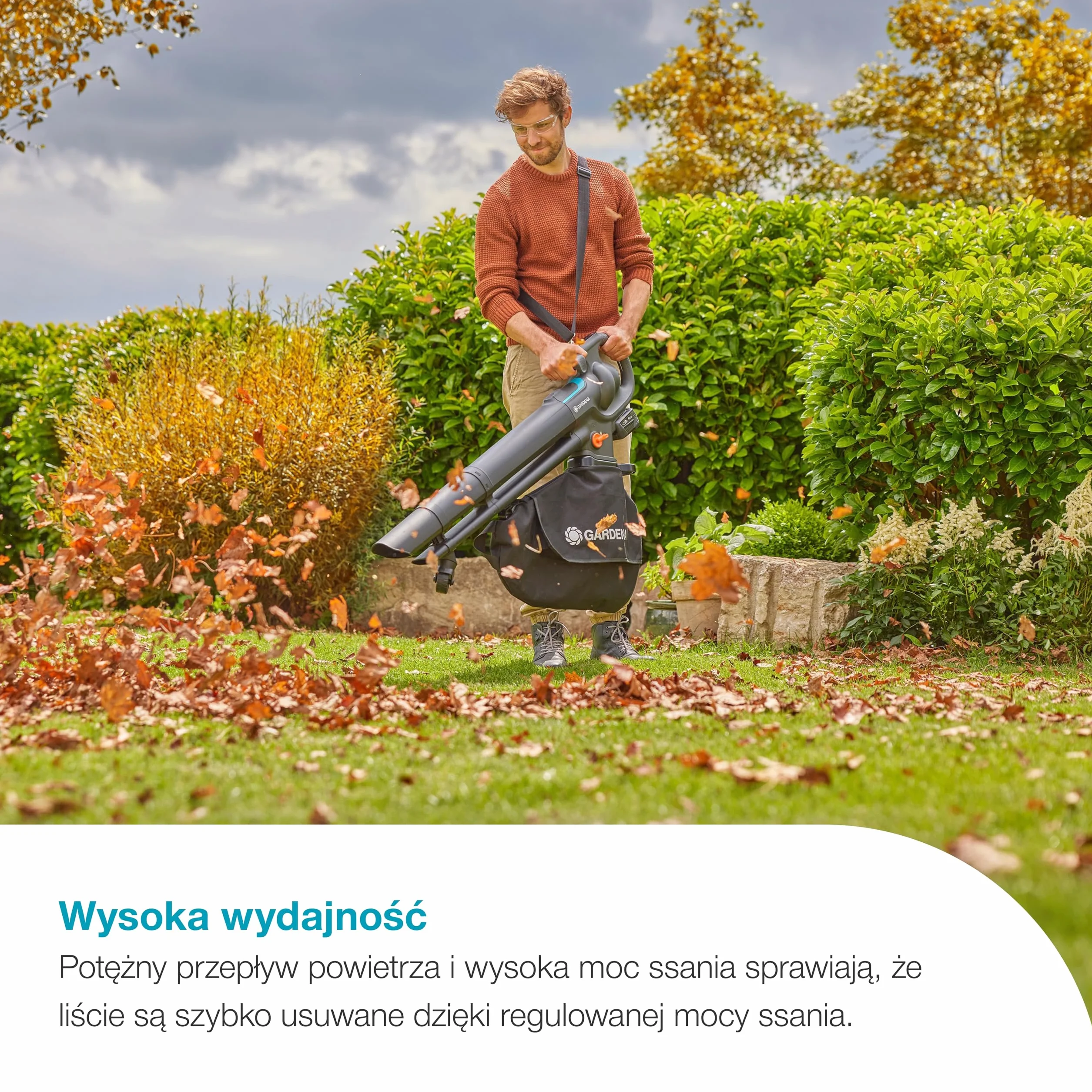 Gardena Akumulatorowa dmuchawa/odkurzacz 18V P4A – bez akumulatora: Silny przepływ powietrza, Szybka zmiana trybu, Regulacja prędkości, Worek, Brak przewodu (14895-55)