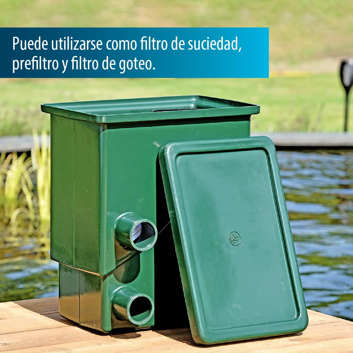 AquaForte CompactSieve, 49 x 32 x 55 cm, element uszczelniający 40 x 24 cm i przepust 300 mikronów, maks. wydajność 15 m³/h, wejście pompy 3 kurki 25/32/40 mm przyłącze węża, zabezpieczenie przed