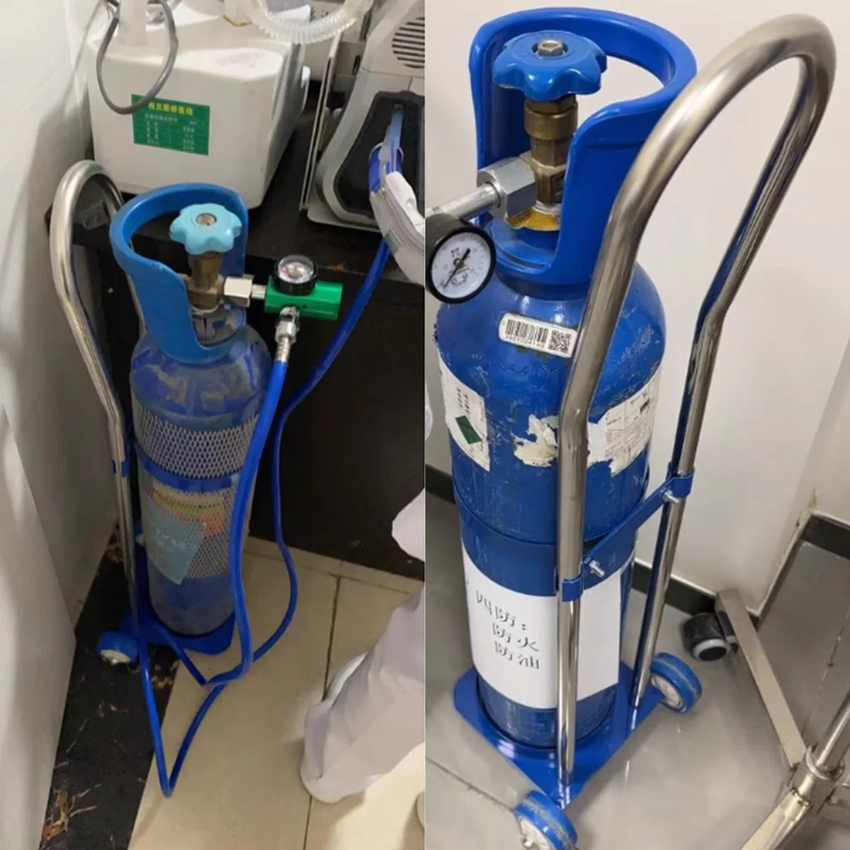 Wytrzymały uchwyt na zbiornik z tlenem i wózek na wózek - lekki stalowy organizer na cylindry do zbiorników 80/95/110 cm, wytrzymały wózek do użytku fabrycznego (95 cm)